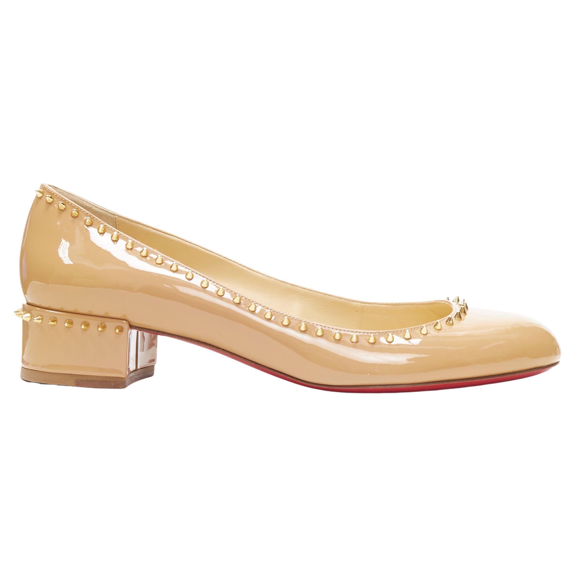 new CHRISTIAN LOUBOUTIN Trelilane 30 nude patent gold spike stud pump  EU37.5 For Sale at 1stDibs