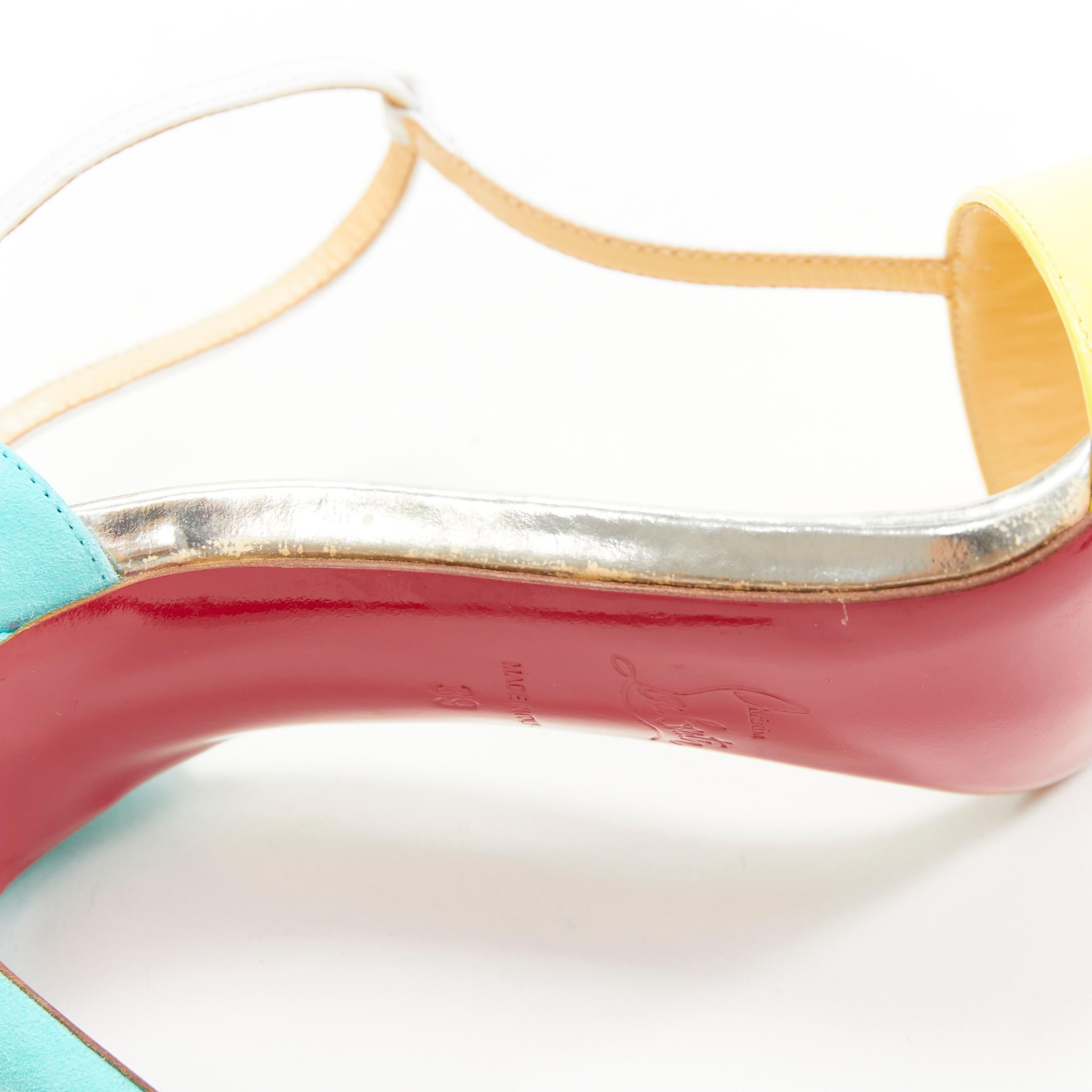 neu CHRISTIAN LOUBOUTIN True Blue 100 gelb weiß blau T-strap Sandale EU39 4