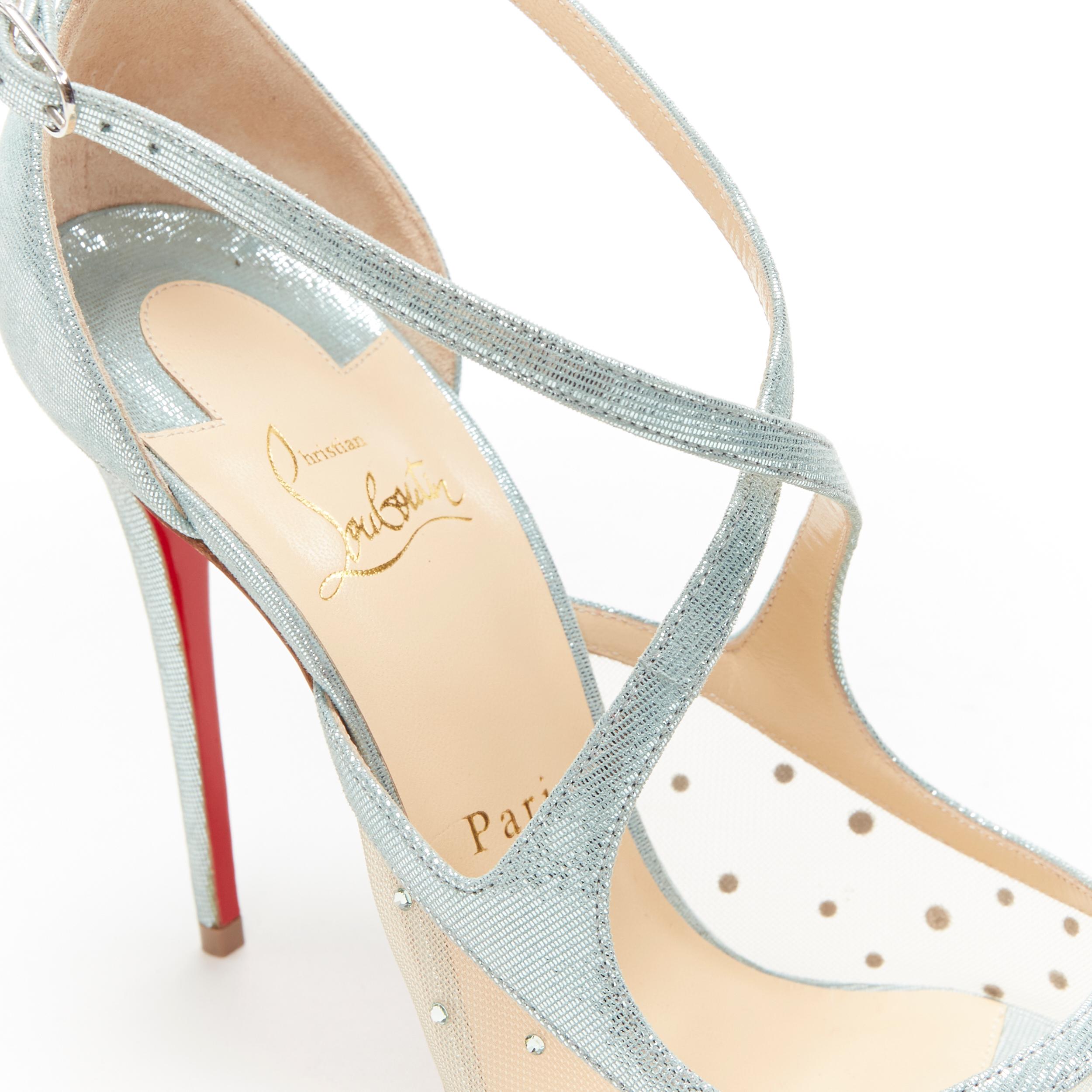 new CHRISTIAN LOUBOUTIN Twistissima Strass 100 blue crystal mesh cross pump EU39 5