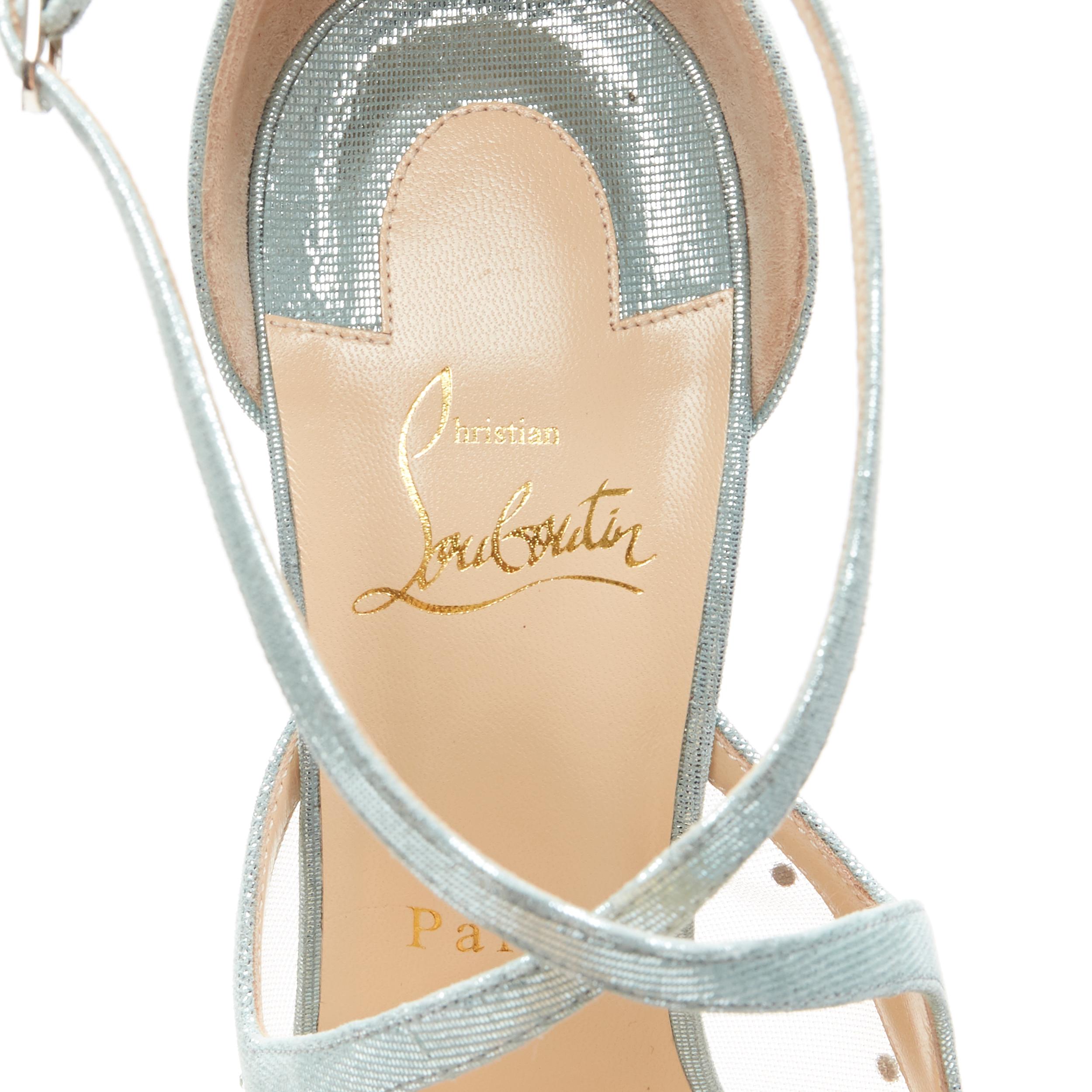 nuevo CHRISTIAN LOUBOUTIN Twistissima Strass 100 azul malla de cristal bomba cruzada EU39 6