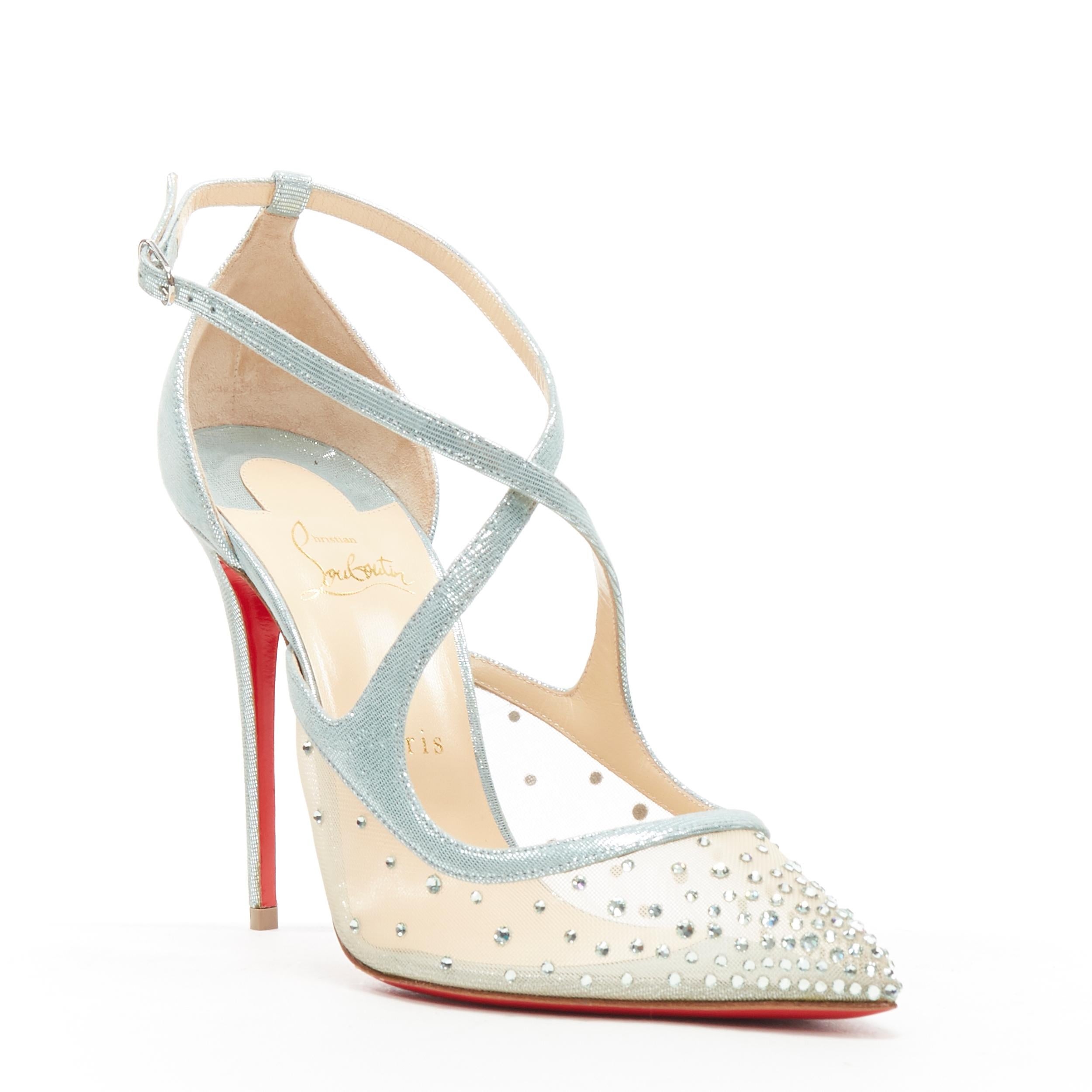 new CHRISTIAN LOUBOUTIN Twistissima Strass 100 blue crystal mesh cross pump EU39
Brand: Christian Louboutin
Designer: Christian Louboutin
Model Name / Style: Twistissima 100
Material: Fabric
Color: Blue
Pattern: Solid
Extra Detail: Style code: