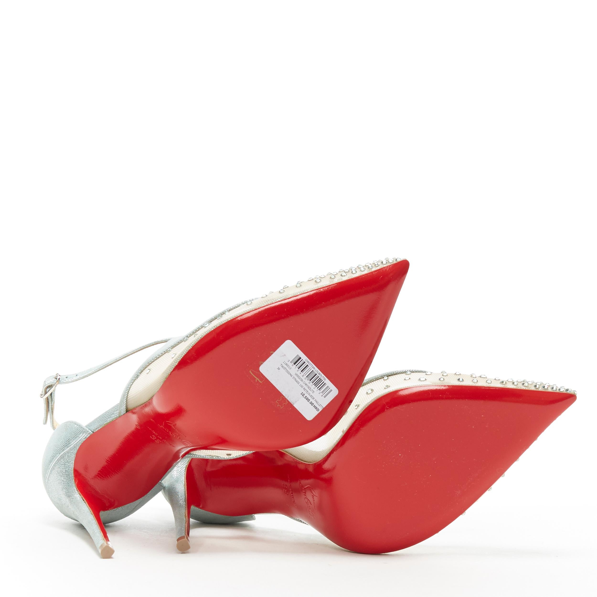 nuevo CHRISTIAN LOUBOUTIN Twistissima Strass 100 azul malla de cristal bomba cruzada EU39 1