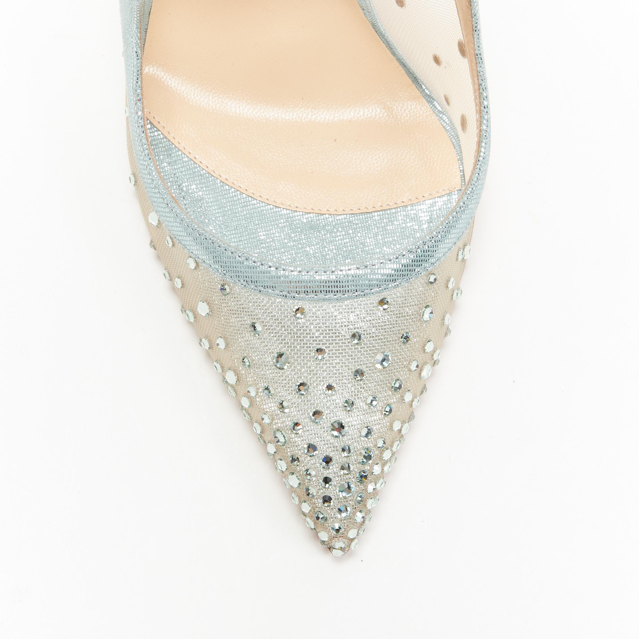 new CHRISTIAN LOUBOUTIN Twistissima Strass 100 blue crystal mesh cross pump EU39 2