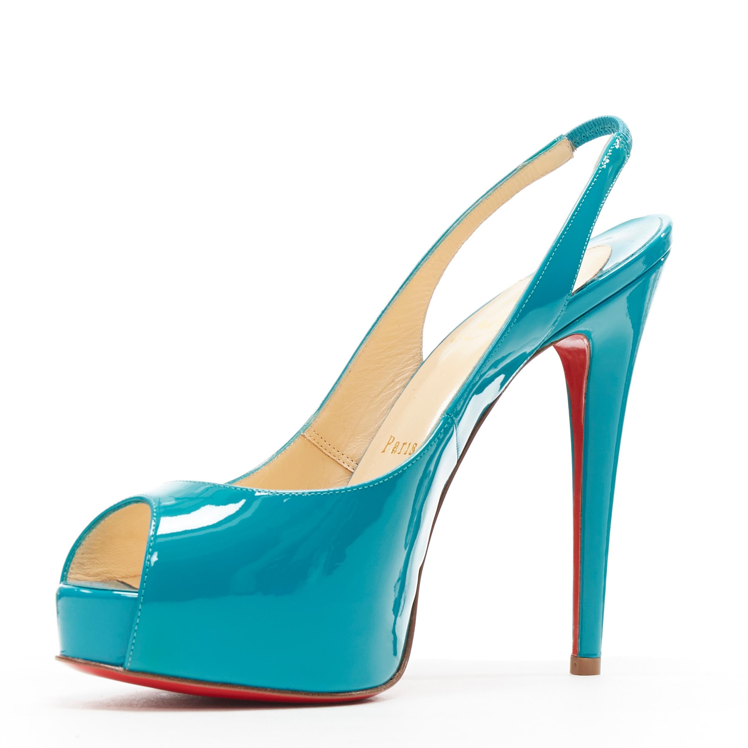 new CHRISTIAN LOUBOUTIN Vendome Sling 120 teal  patent peep toe platform EU37.5 In New Condition In Hong Kong, NT