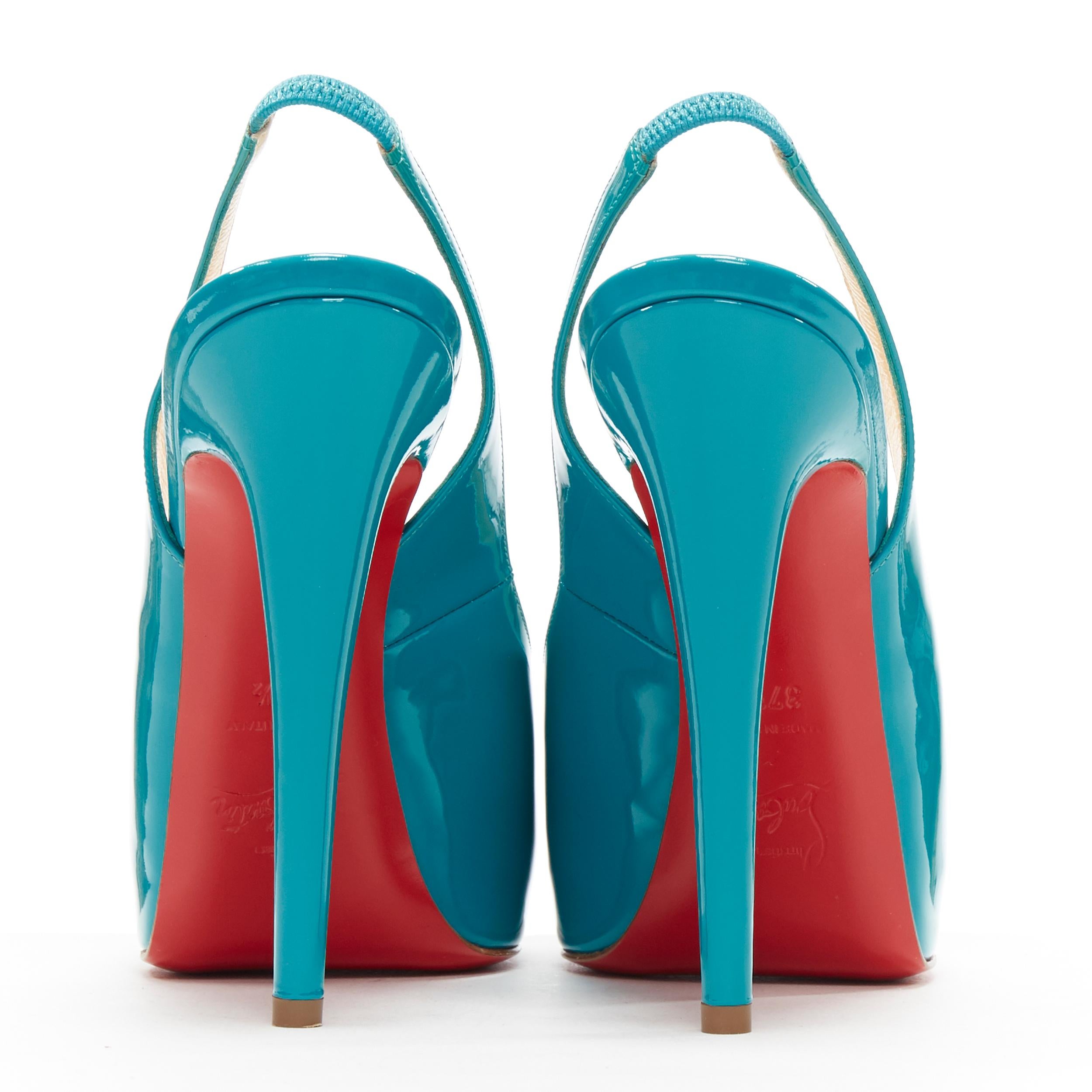 Women's new CHRISTIAN LOUBOUTIN Vendome Sling 120 teal  patent peep toe platform EU37.5