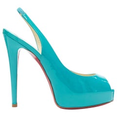 new CHRISTIAN LOUBOUTIN Vendome Sling teal blue patent platform peep heel EU36.5