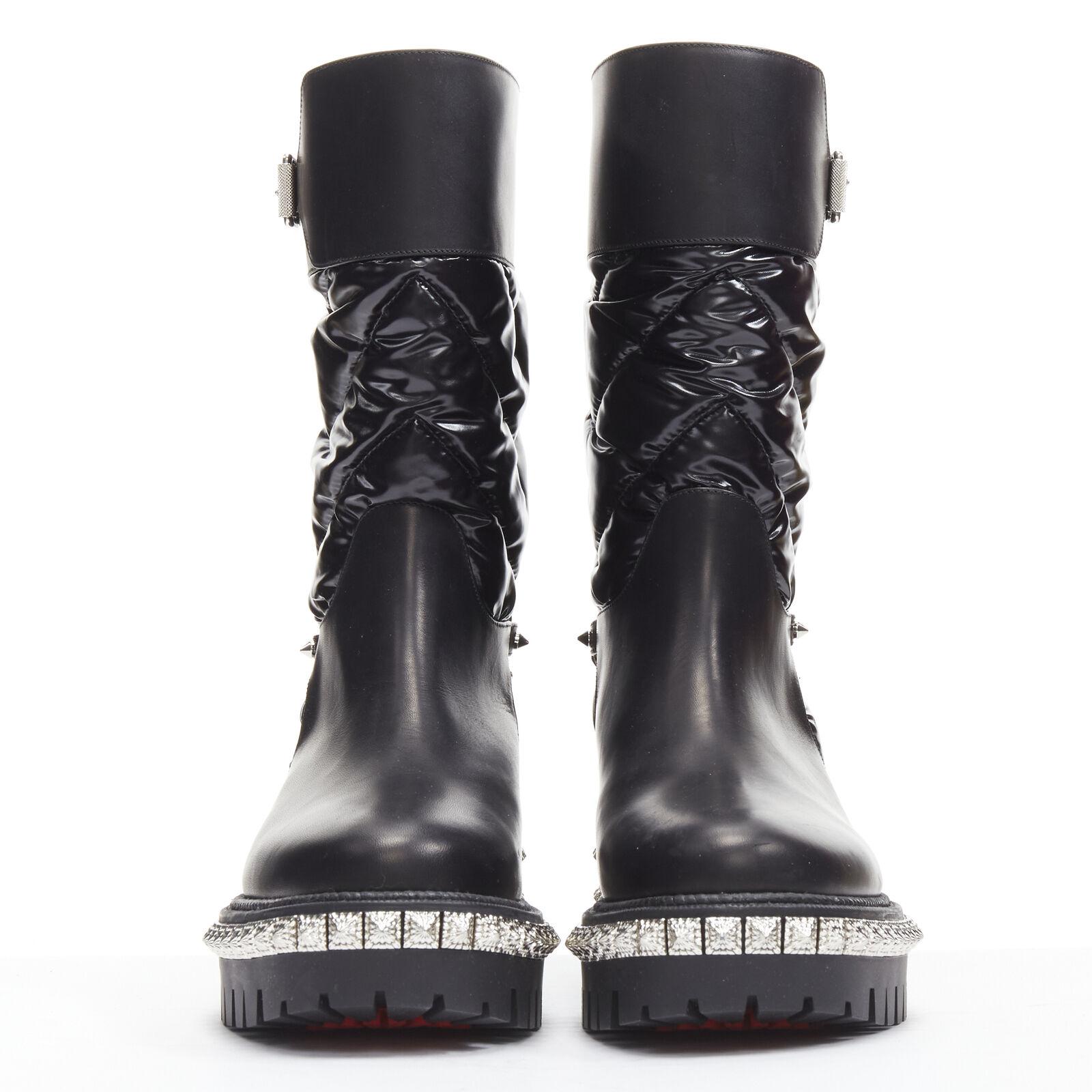 Women's new CHRISTIAN LOUBOUTIN Verdonna Flat black leather nylon chain boot EU39
