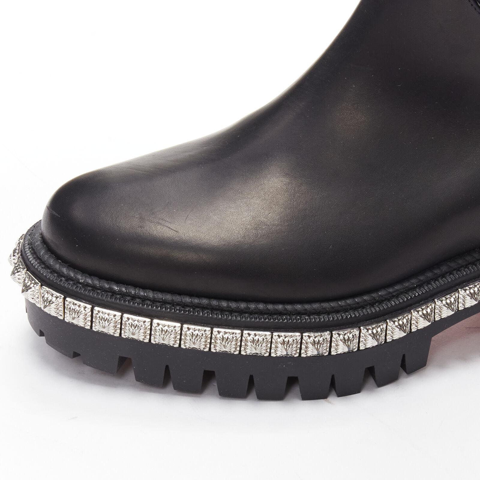 new CHRISTIAN LOUBOUTIN Verdonna Flat black leather nylon chain boot EU39 4