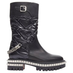 new CHRISTIAN LOUBOUTIN Verdonna Flat black leather nylon chain boot EU39