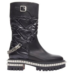 new CHRISTIAN LOUBOUTIN Verdonna Flat black nylon duvet chain studded boot EU37