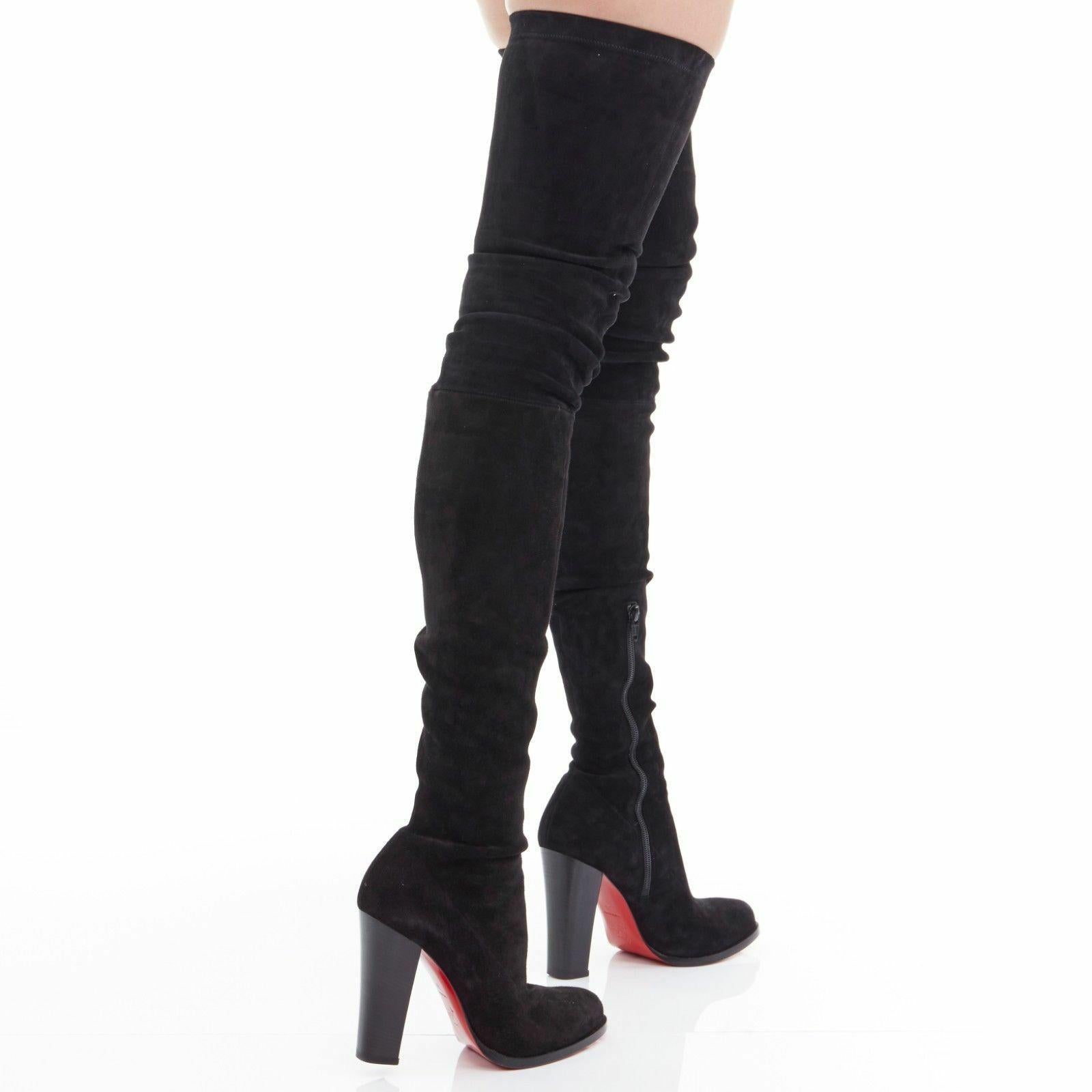 new CHRISTIAN LOUBOUTIN Verusch 100 black suede high heel over knee boots EU39 In Good Condition In Hong Kong, NT
