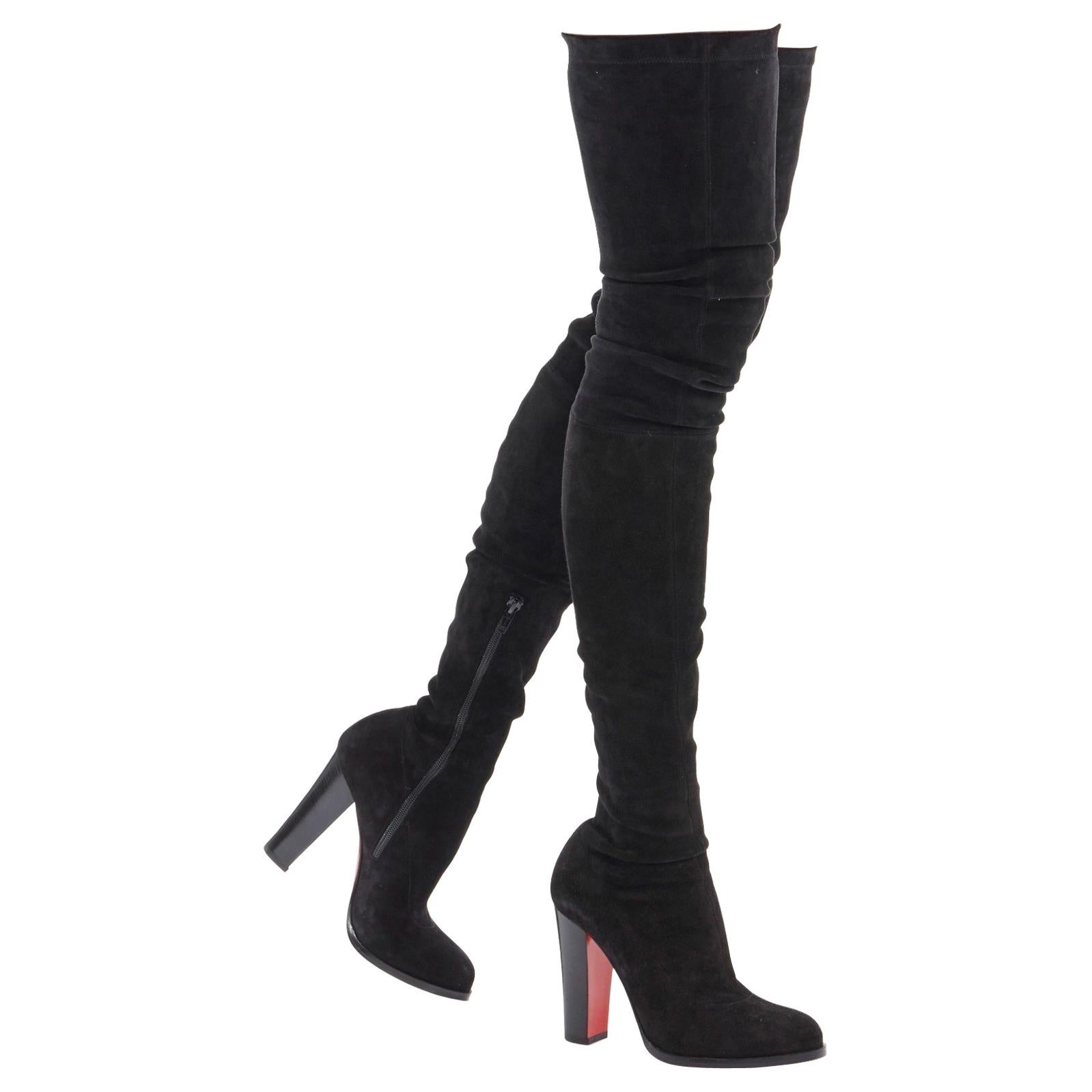 new CHRISTIAN LOUBOUTIN 100 black suede high heel over knee boots EU39 at 1stDibs