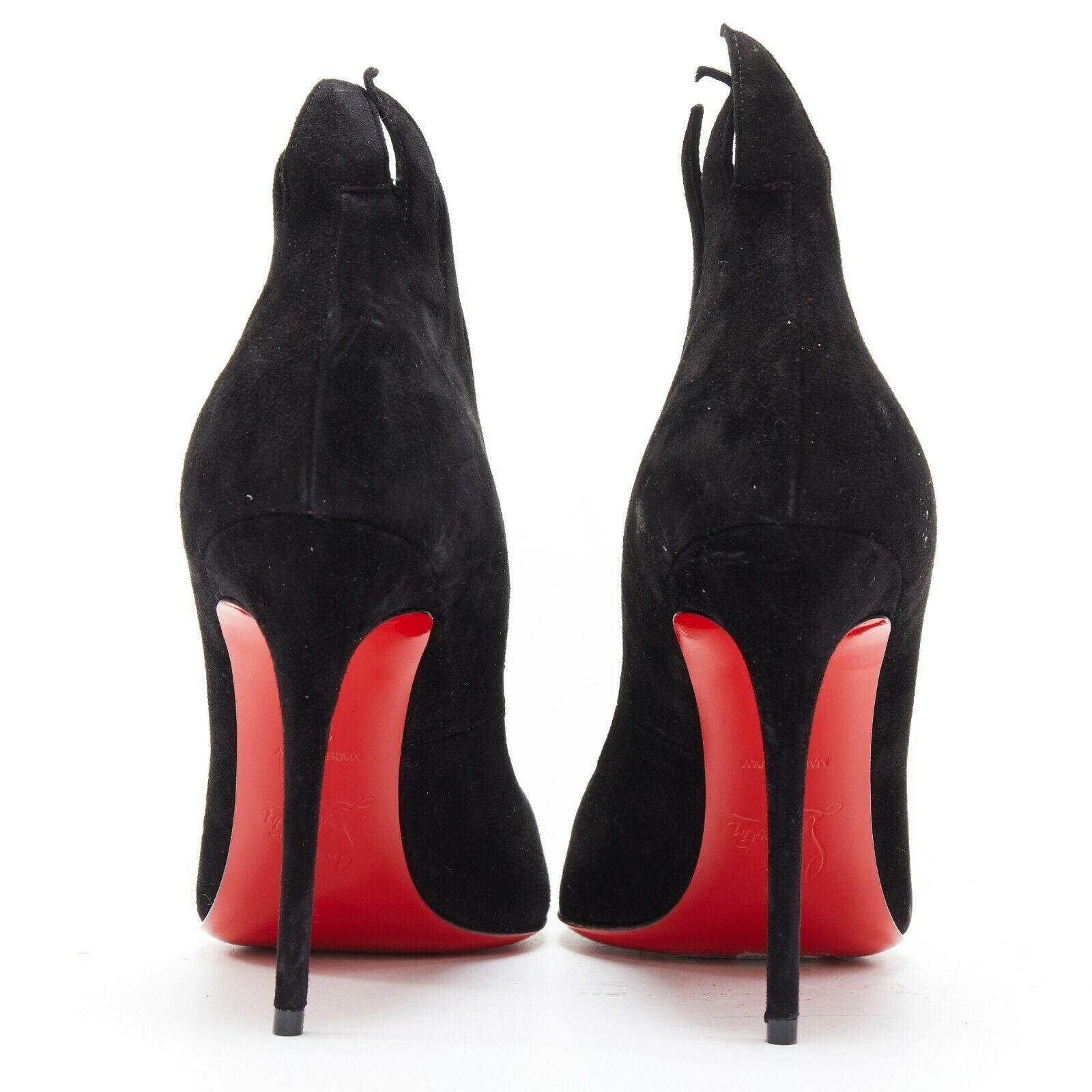 new CHRISTIAN LOUBOUTIN Victorina 100 black suede flame point toe pumps EU36 In Good Condition In Hong Kong, NT