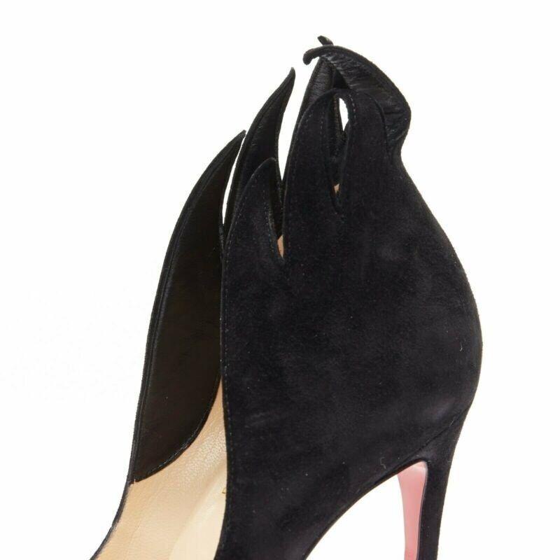new CHRISTIAN LOUBOUTIN Victorina 100 black suede flame point toe pumps EU36 For Sale 3