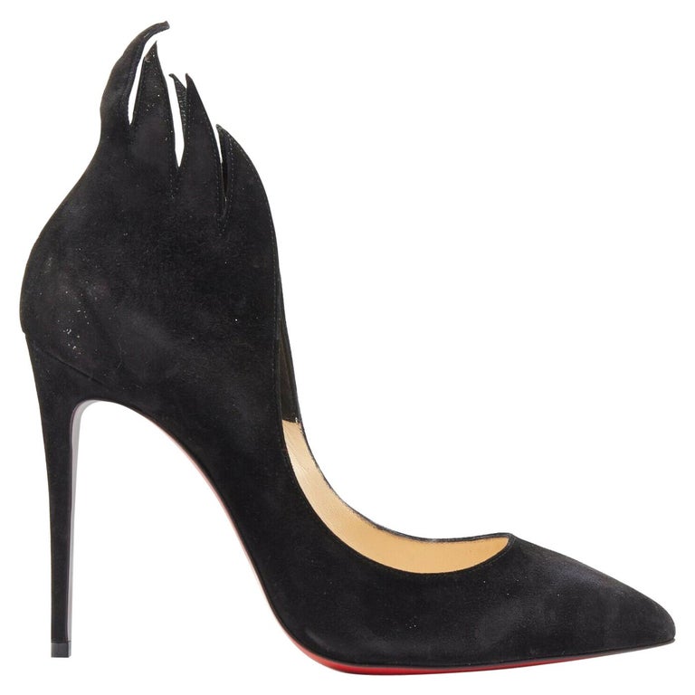new CHRISTIAN LOUBOUTIN Victorina 100 black suede flame point toe pumps  EU36 For Sale at 1stDibs