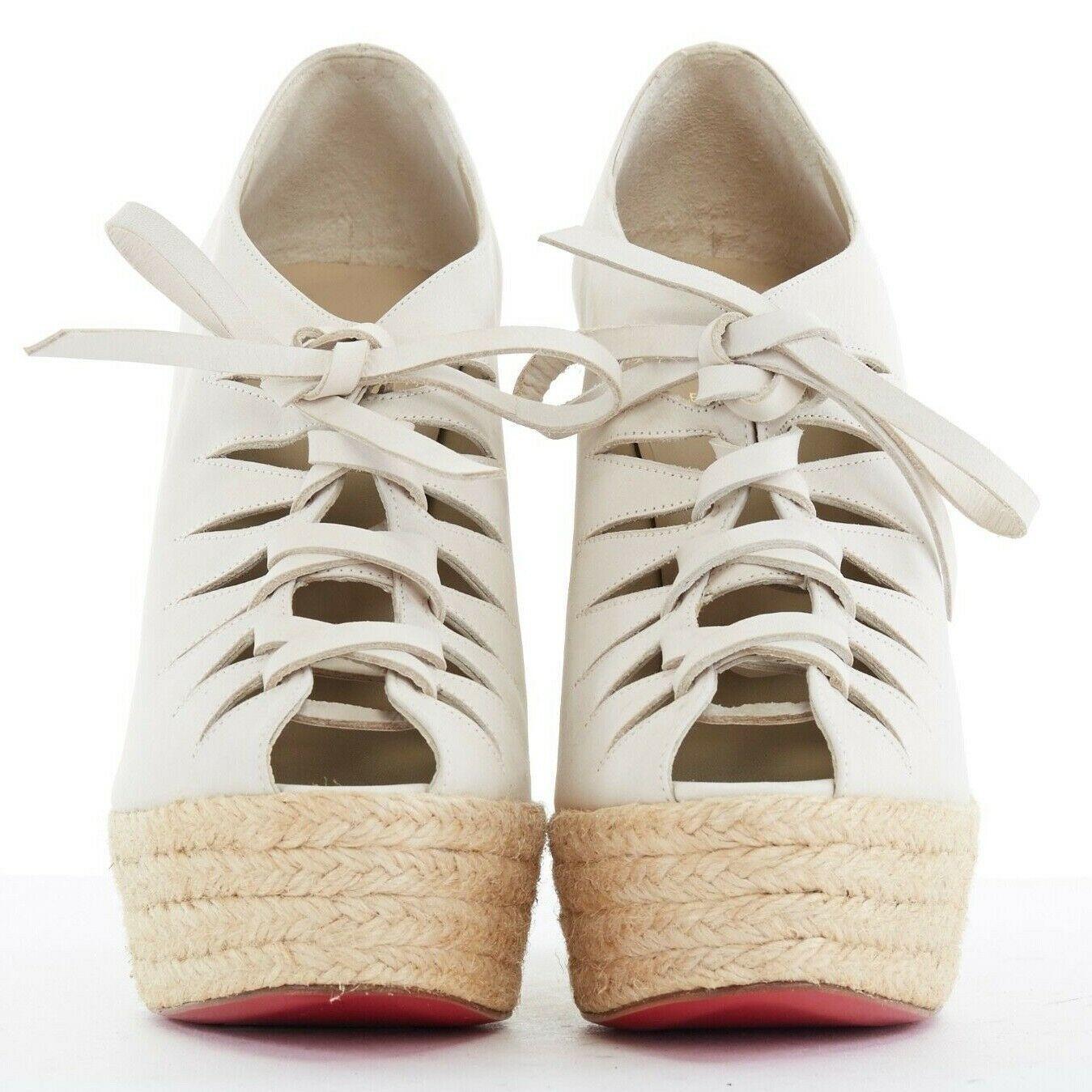Beige new CHRISTIAN LOUBOUTIN Viva Boom grey suede cut out espadrille wedge EU38 US8