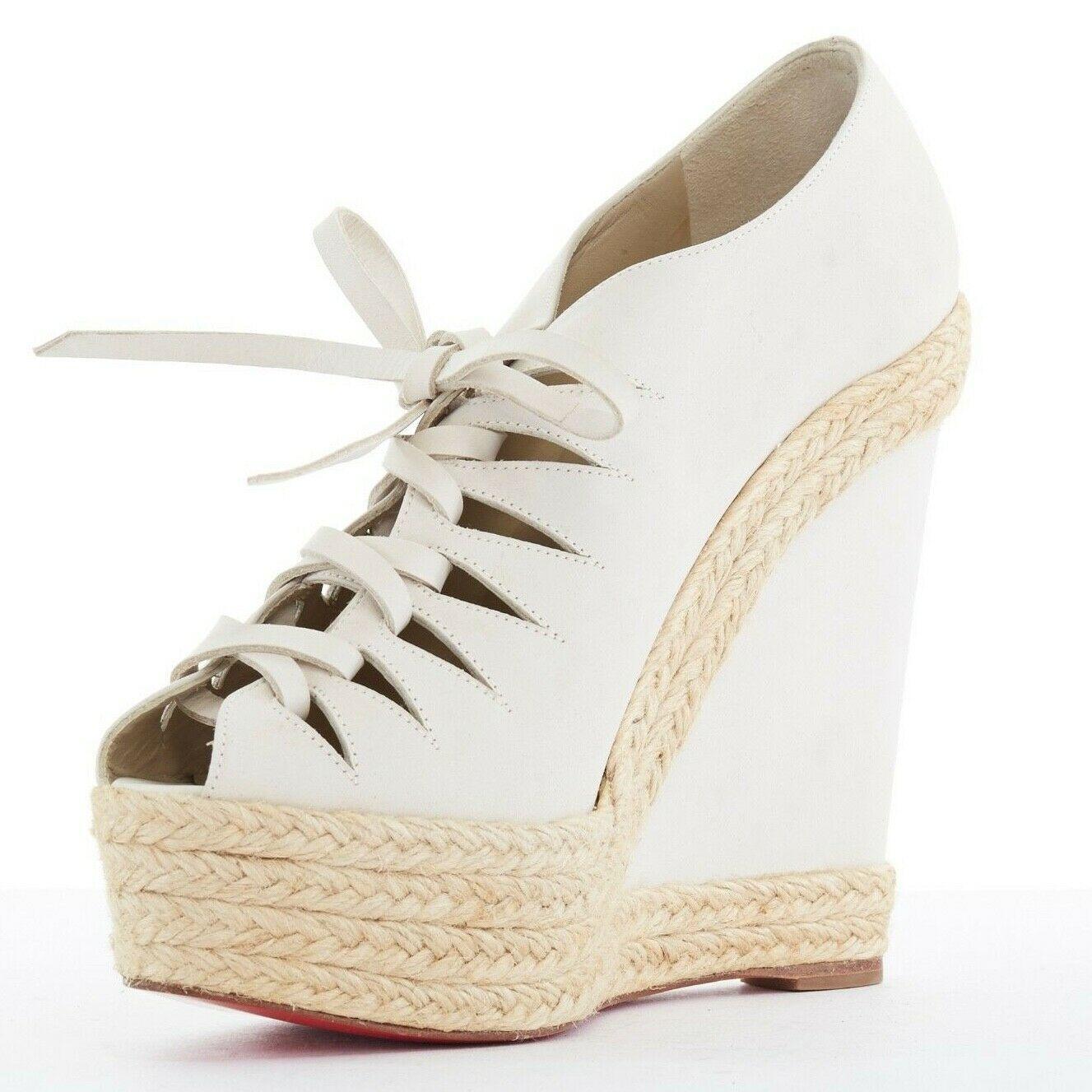 new CHRISTIAN LOUBOUTIN Viva Boom grey suede cut out espadrille wedge EU38 US8 In Good Condition In Hong Kong, NT