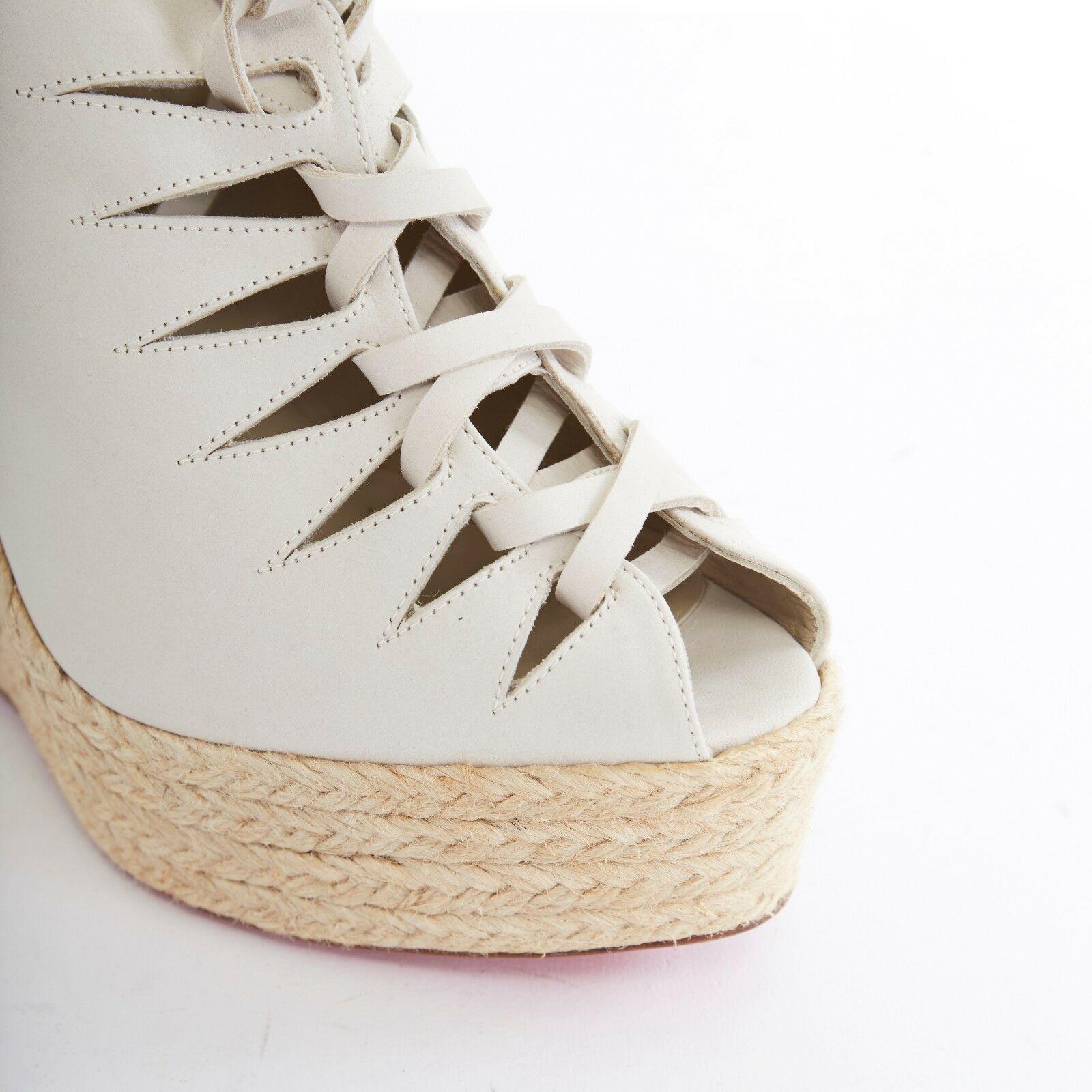 new CHRISTIAN LOUBOUTIN Viva Boom grey suede cut out espadrille wedge EU38 US8 3