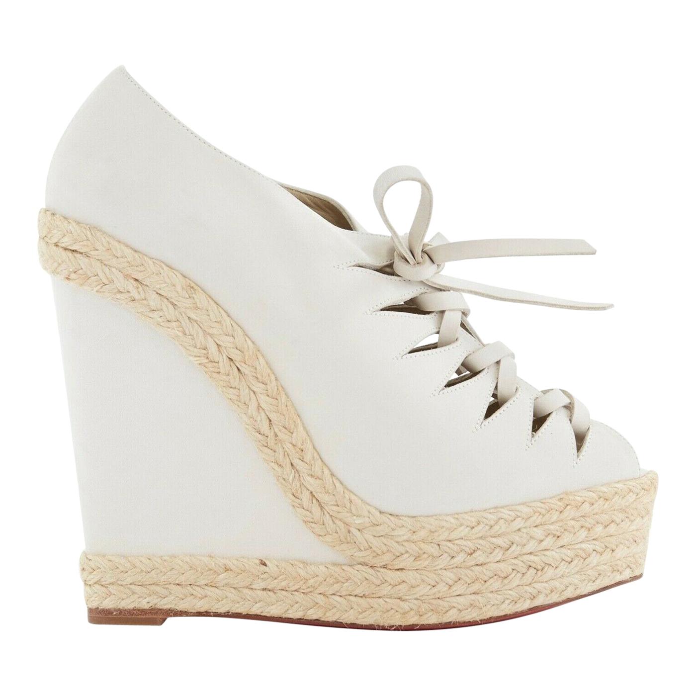 new CHRISTIAN LOUBOUTIN Viva Boom grey suede cut out espadrille wedge EU38 US8