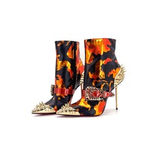 NEW Christian Louboutin Womenphis 100 Spike Logo Buckle Stiletto Heeled Boots 40
