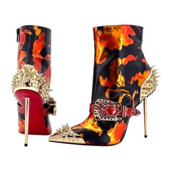 NEW Christian Louboutin Womenphis 100 Spike Logo Buckle Stiletto Heeled Boots 40