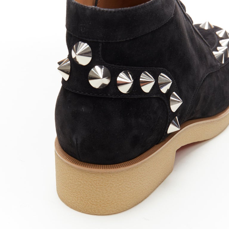 new CHRISTIAN LOUBOUTIN Yannick Flat black suede spike stud creeper boots EU44 at 1stDibs