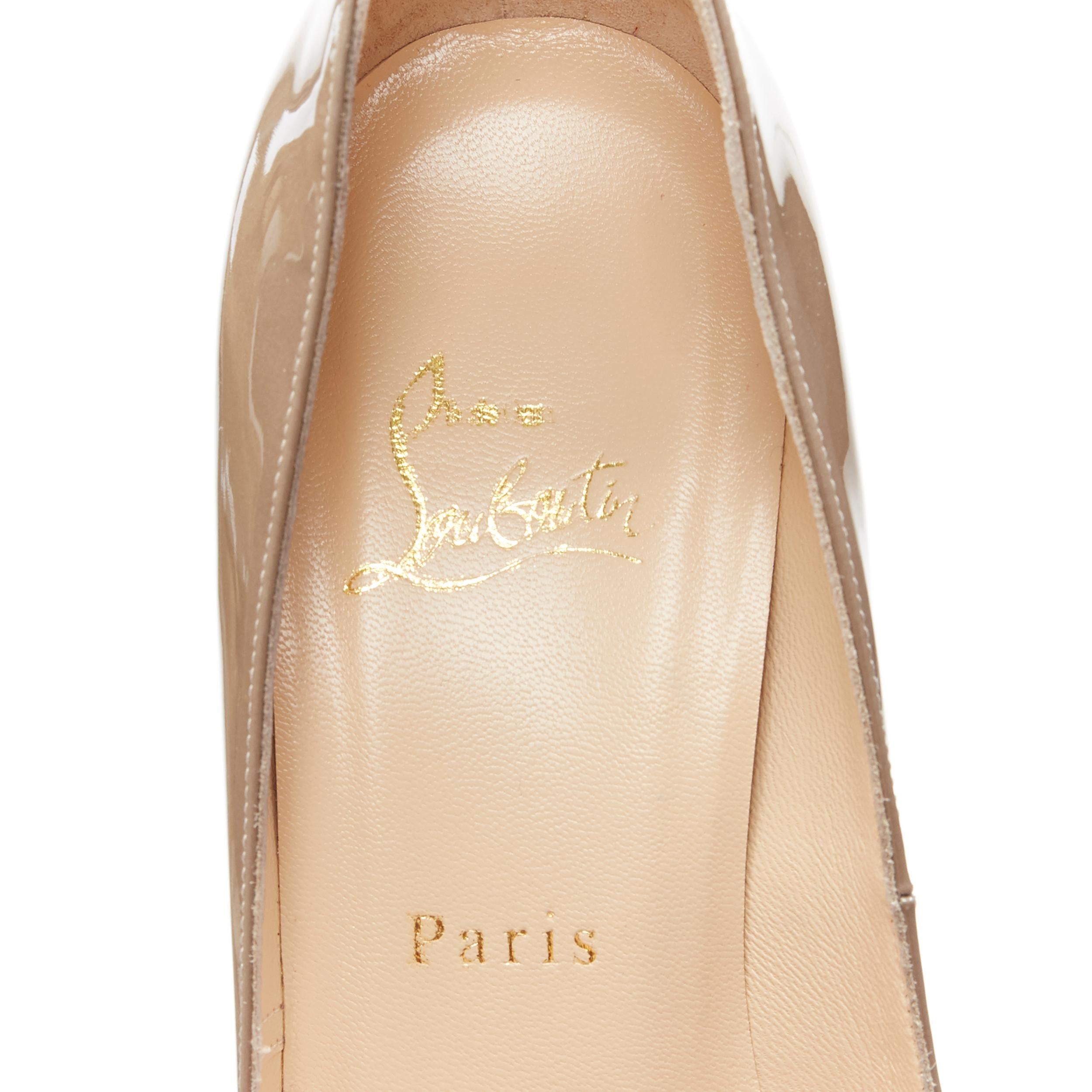 nuevo CHRISTIAN LOUBOUTIN Yolanda 120 taupe charol plataforma peep toe tacón EU39 5