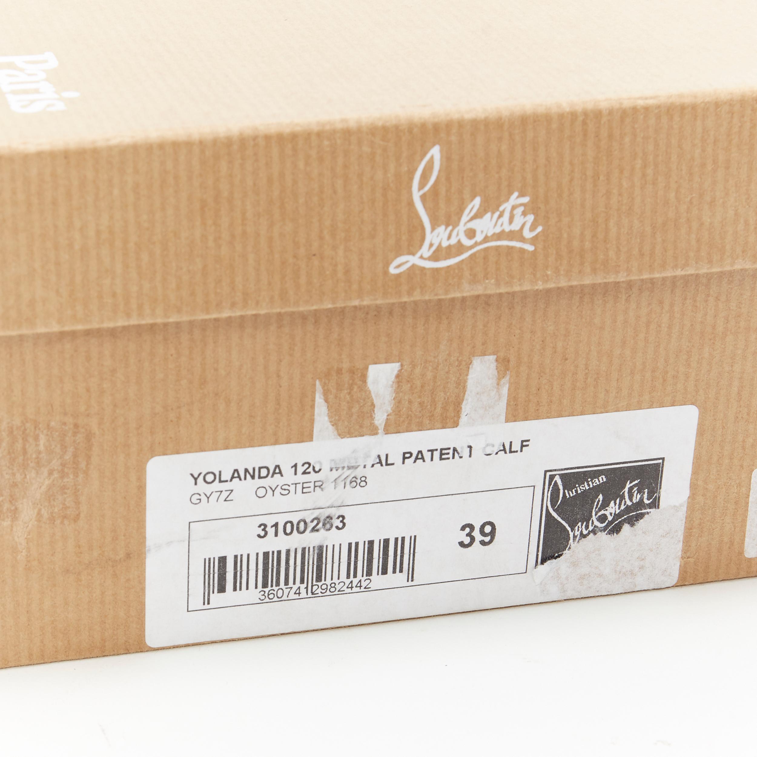 nuevo CHRISTIAN LOUBOUTIN Yolanda 120 taupe charol plataforma peep toe tacón EU39 7