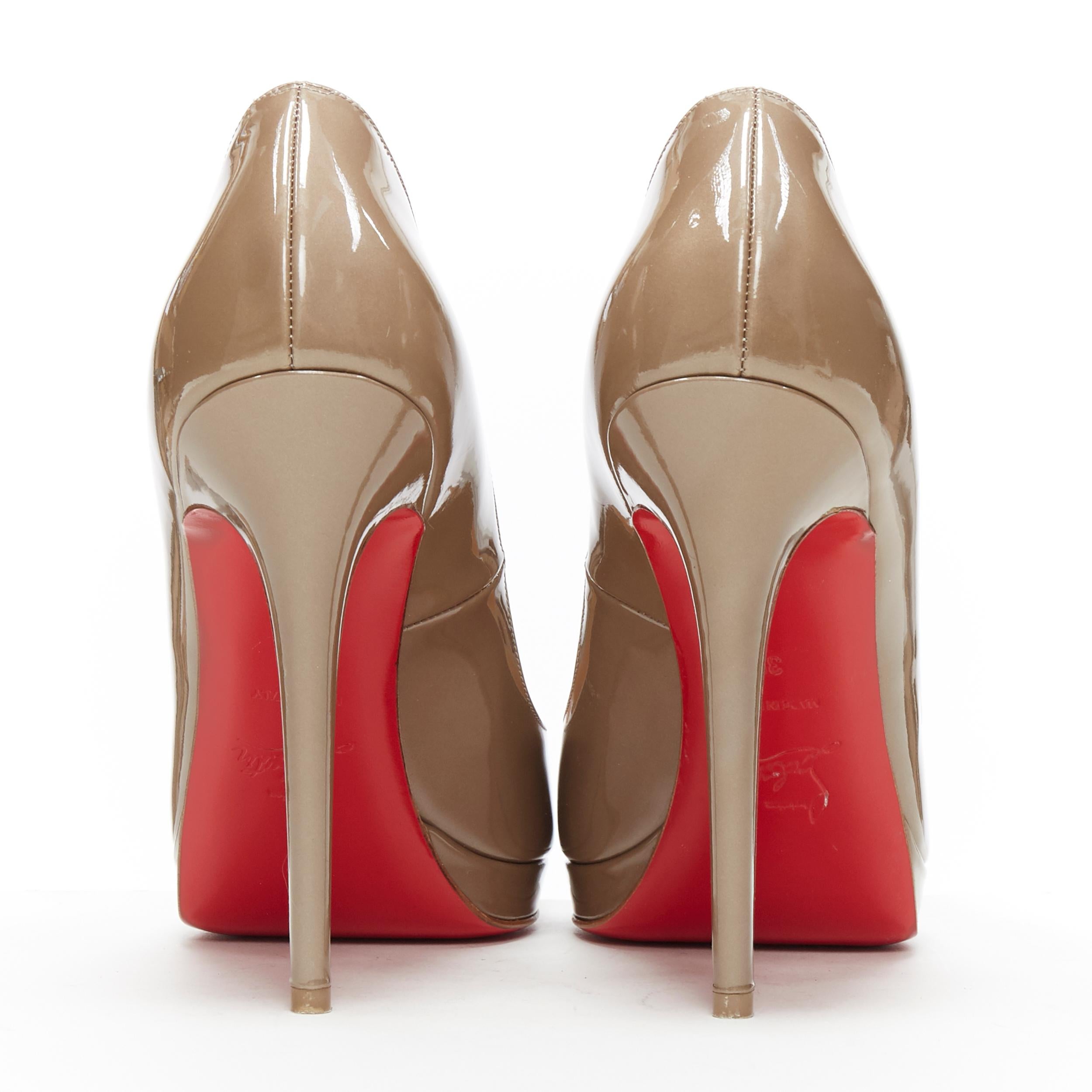 De las mujeres nuevo CHRISTIAN LOUBOUTIN Yolanda 120 taupe charol plataforma peep toe tacón EU39