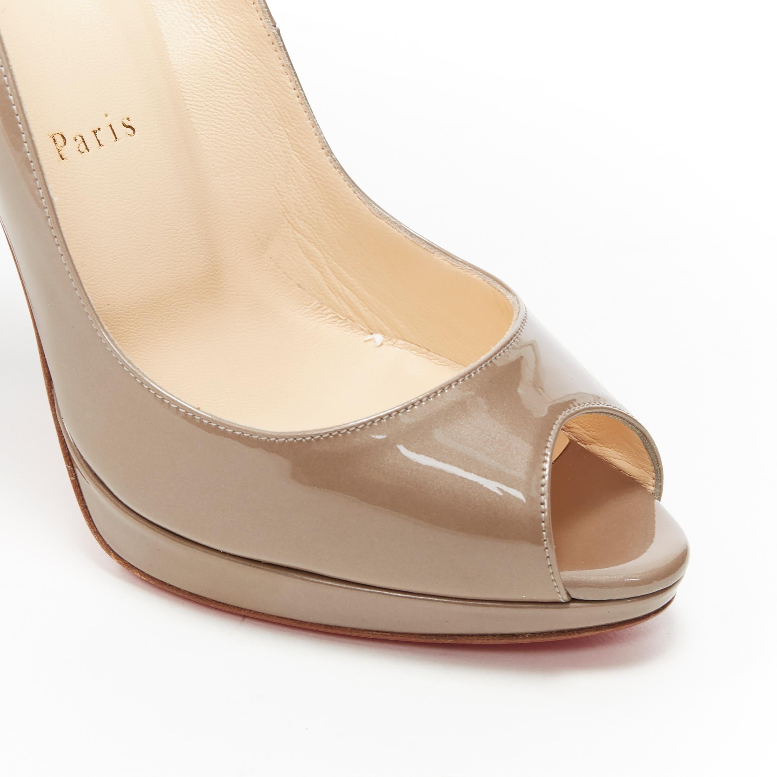 nuevo CHRISTIAN LOUBOUTIN Yolanda 120 taupe charol plataforma peep toe tacón EU39 3