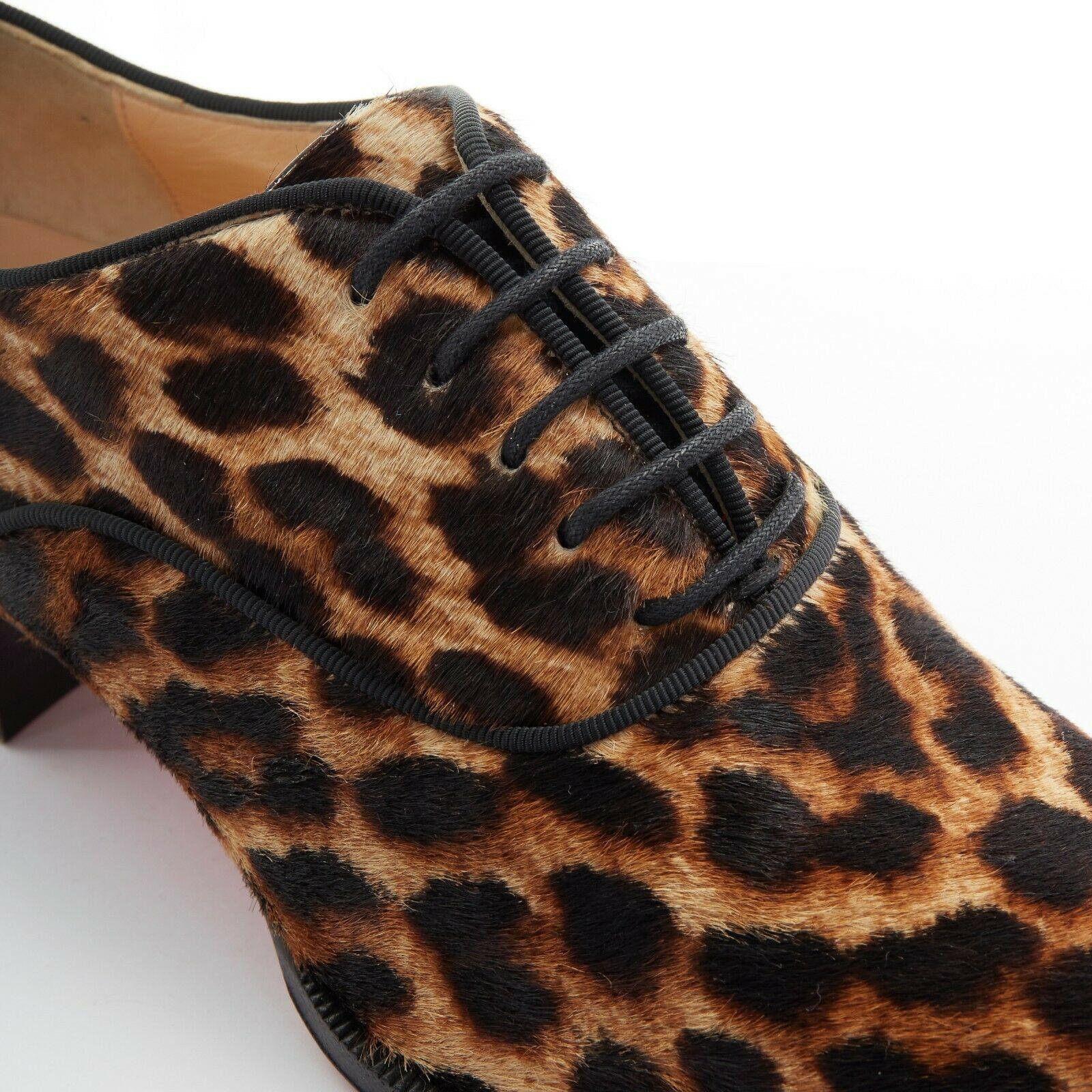new CHRISTIAN LOUBOUTIN Zazou leopard print calfksin point toe laced brogue EU36 For Sale 3