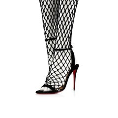 new CHRISTIAN LOUBOUTIN Zoom 100 black diamond mesh net stocking sandals EU37.5