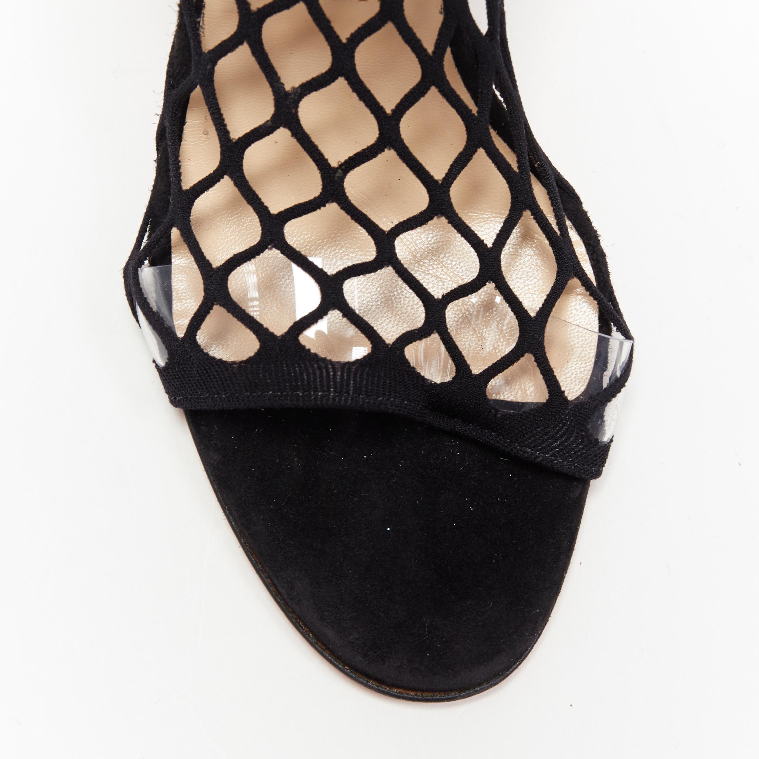 Black new CHRISTIAN LOUBOUTIN Zoom 100 black diamond mesh net stocking sandals EU37.5