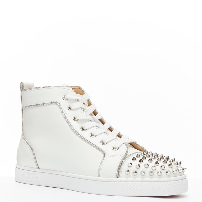 CHRISTIAN LOUBOUTIN SHOES 37.5 VRS RUNNERS SPIKE SNEAKERS IN WHITE LEATHER  ref.535128 - Joli Closet