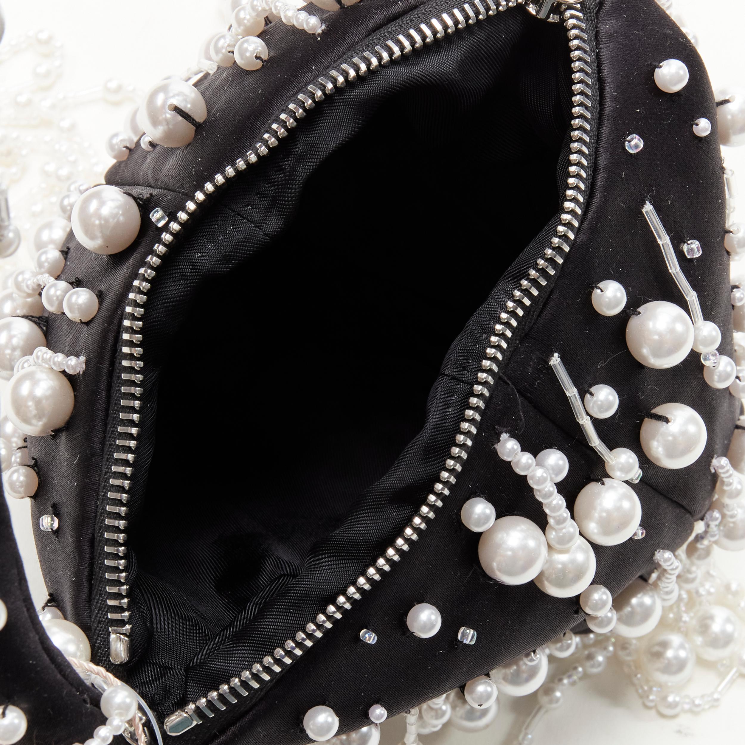 new CHRISTOPHER KANE Runway pearl embellished black satin evening bag 5