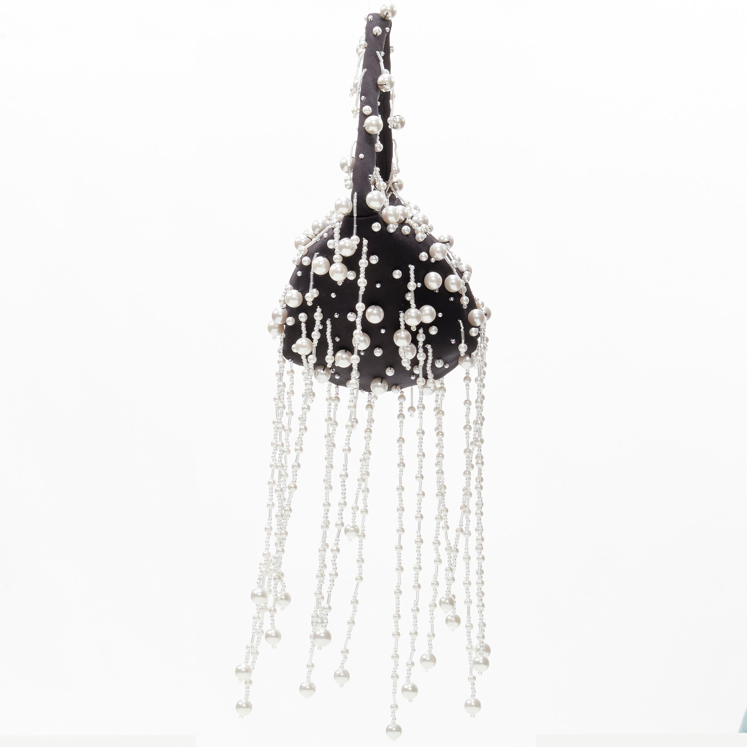 Women's new CHRISTOPHER KANE Runway pearl embellished black satin evening bag