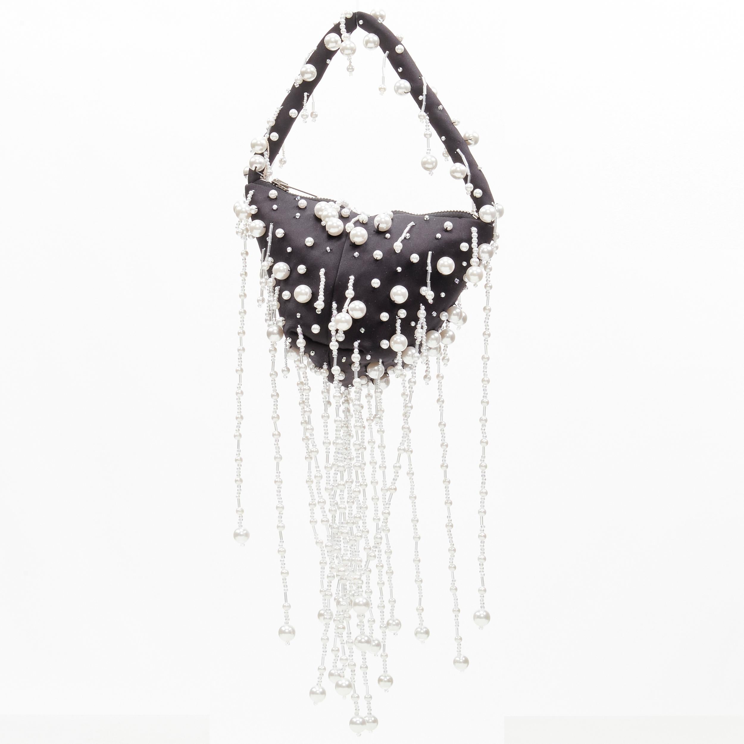 new CHRISTOPHER KANE Runway pearl embellished black satin evening bag 1