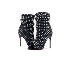 NEW Christian Louboutin Guerilla 100 Silver Spike Leather Peep Toe Booty 37.5
