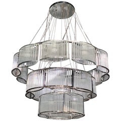 Lustre circulaire en chrome et verre, Neuf