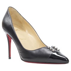 new CHRSTIAN LOUBOUTIN Predupump 85 black leather PVC stud toe cap pump EU39.5