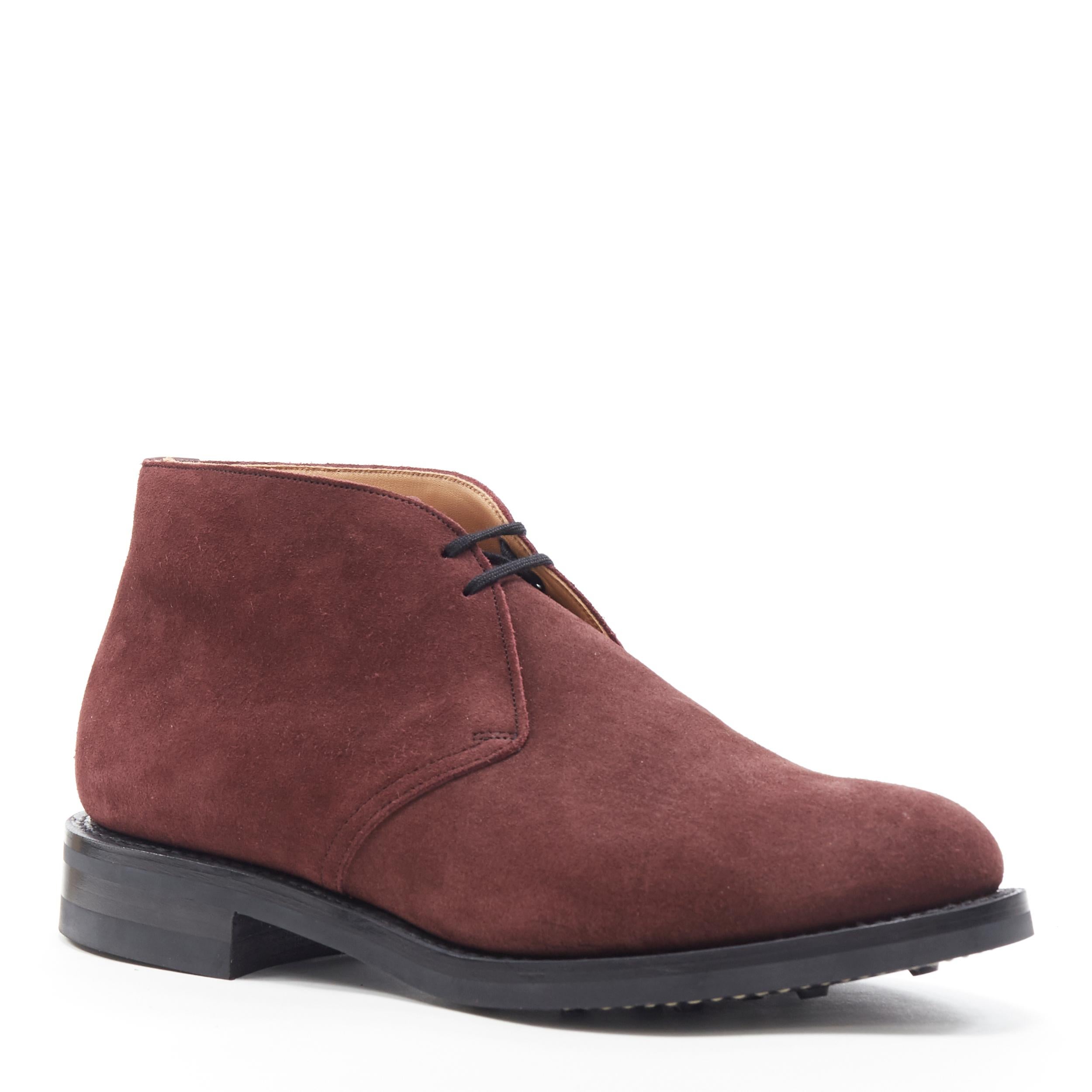 new CHURCH'S Ryder 3 Castoro burgundy red suede chukka desert boots UK8 EU42
Brand: Churchs
Model Name / Style: Ryder
Material: Suede
Color: Burgundy
Pattern: Solid
Closure: Lace up
Extra Detail: Castoro dark burgundy suede leather upper. Tonal