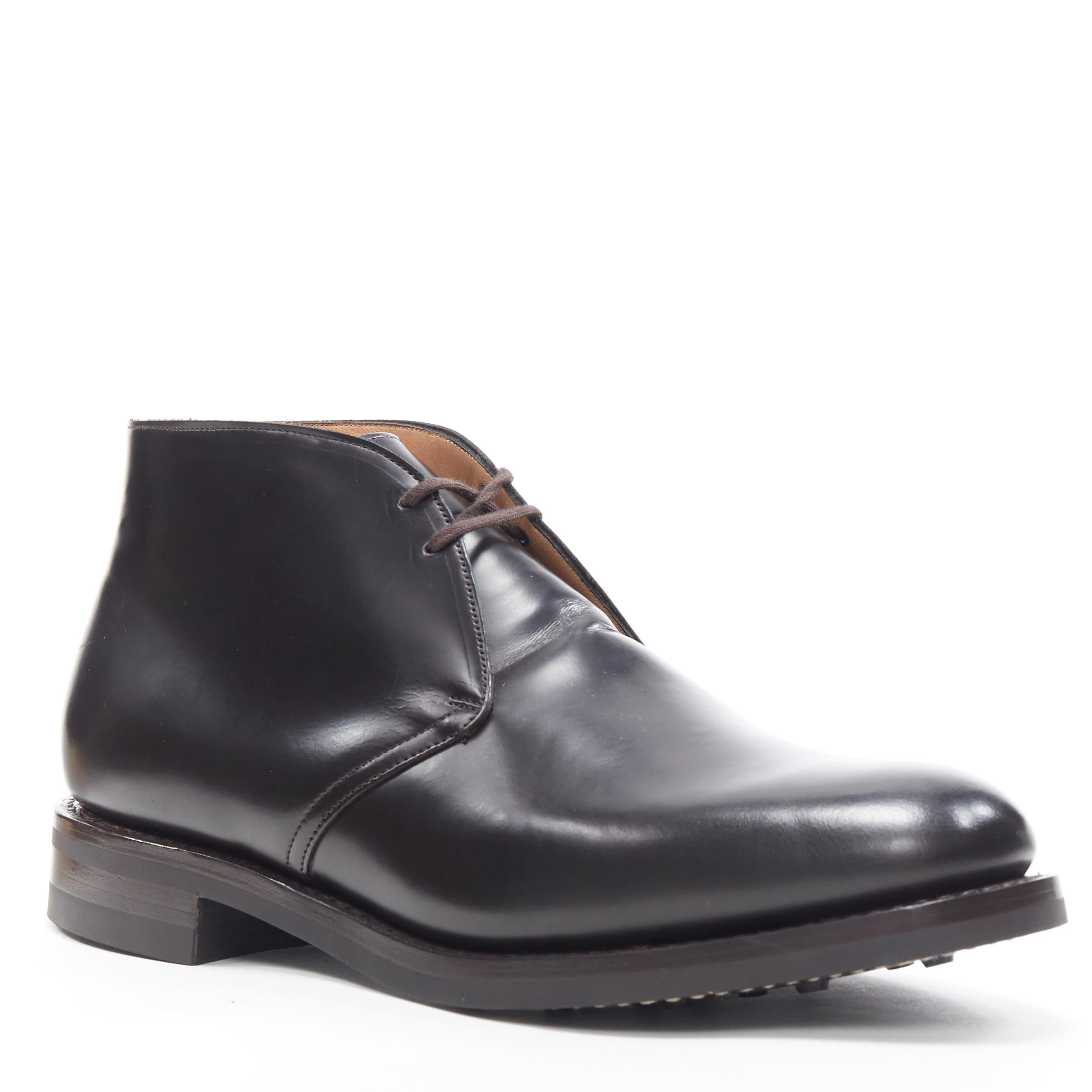 new CHURCH'S Ryder 3 Ebony Bright Calf dark brown leather desert boots UK11 EU45
Brand: Churchs
Model Name / Style: Ryder
Material: Leather
Color: Brown
Pattern: Solid
Closure: Lace up
Extra Detail: Polished dark brown 'Ebony' leather upper. Tonal