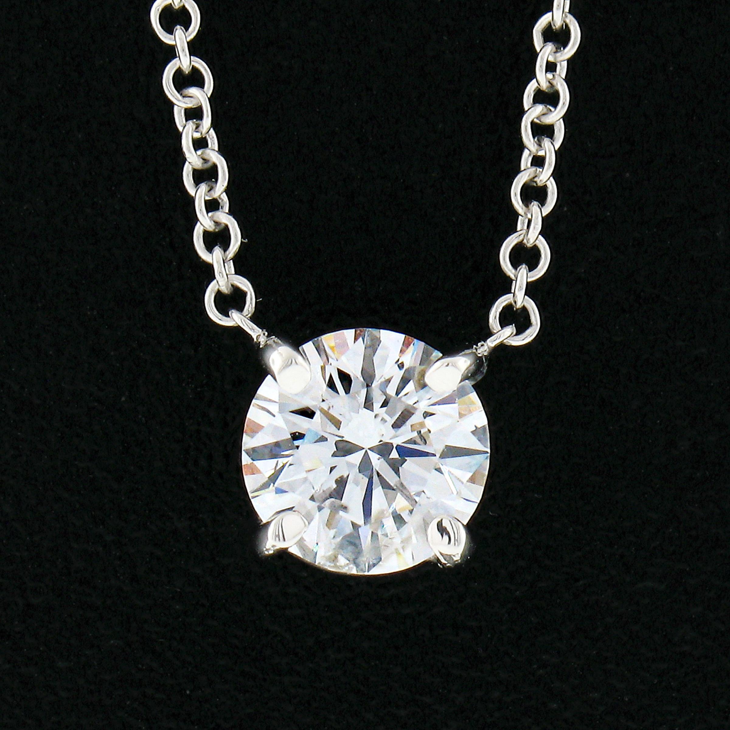 Round Cut NEW Classic 14k White Gold 0.57ct Round Prong Diamond Solitaire Pendant Necklace For Sale