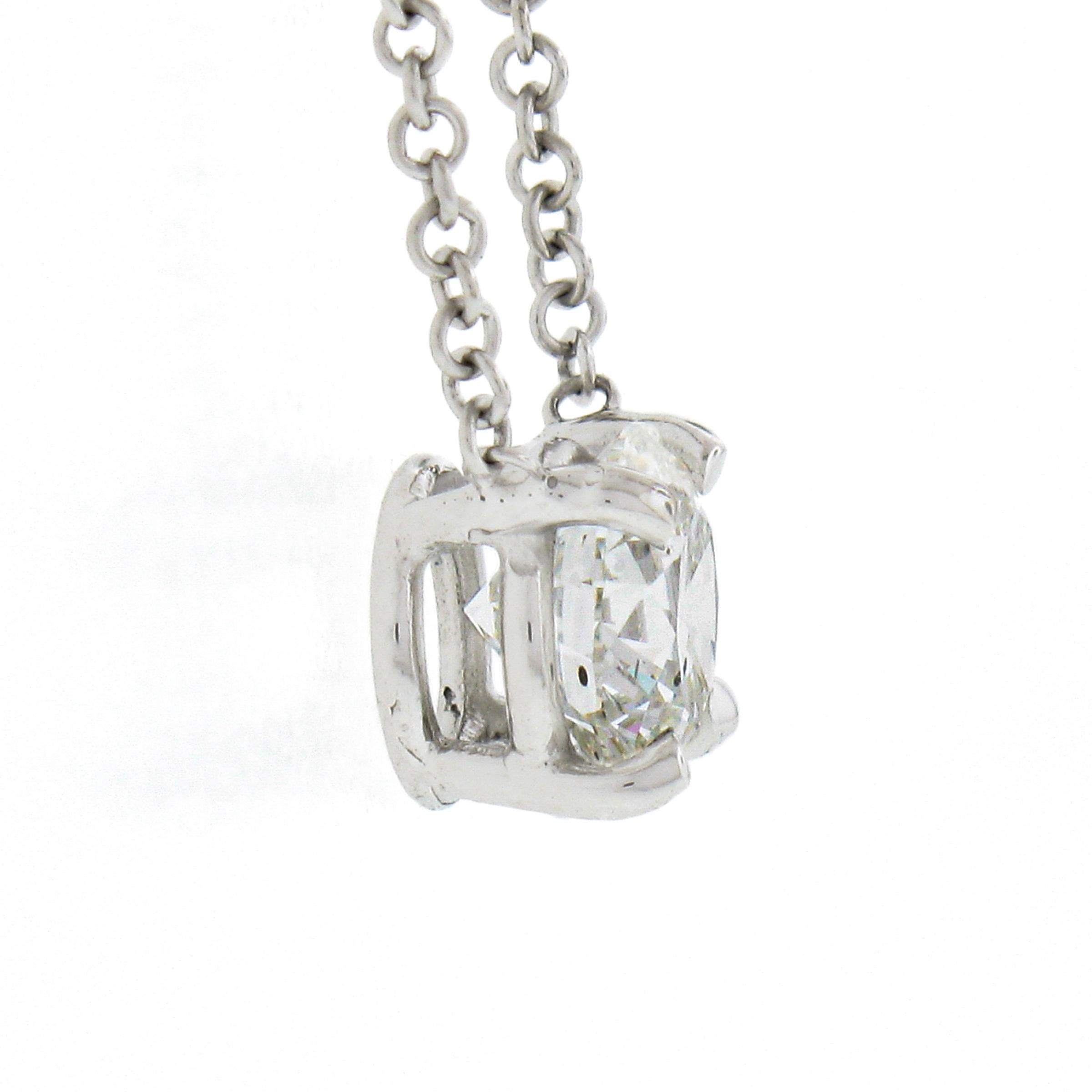 NEW Classic 14k White Gold 0.57ct Round Prong Diamond Solitaire Pendant Necklace For Sale 1