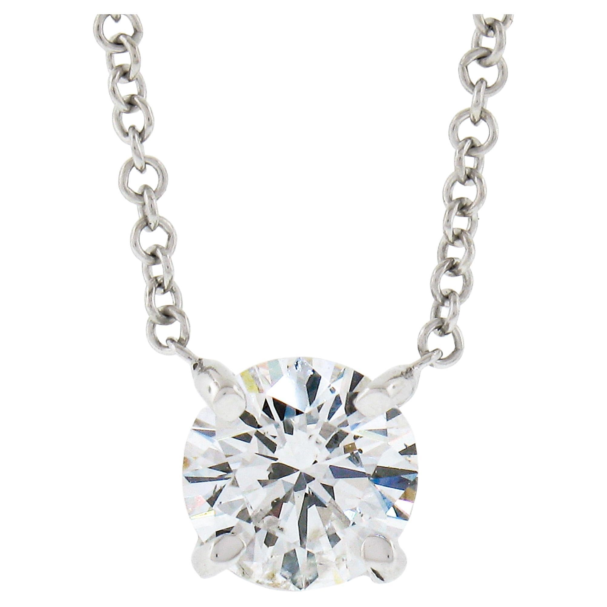 NEW Classic 14k White Gold 0.57ct Round Prong Diamond Solitaire Pendant Necklace For Sale