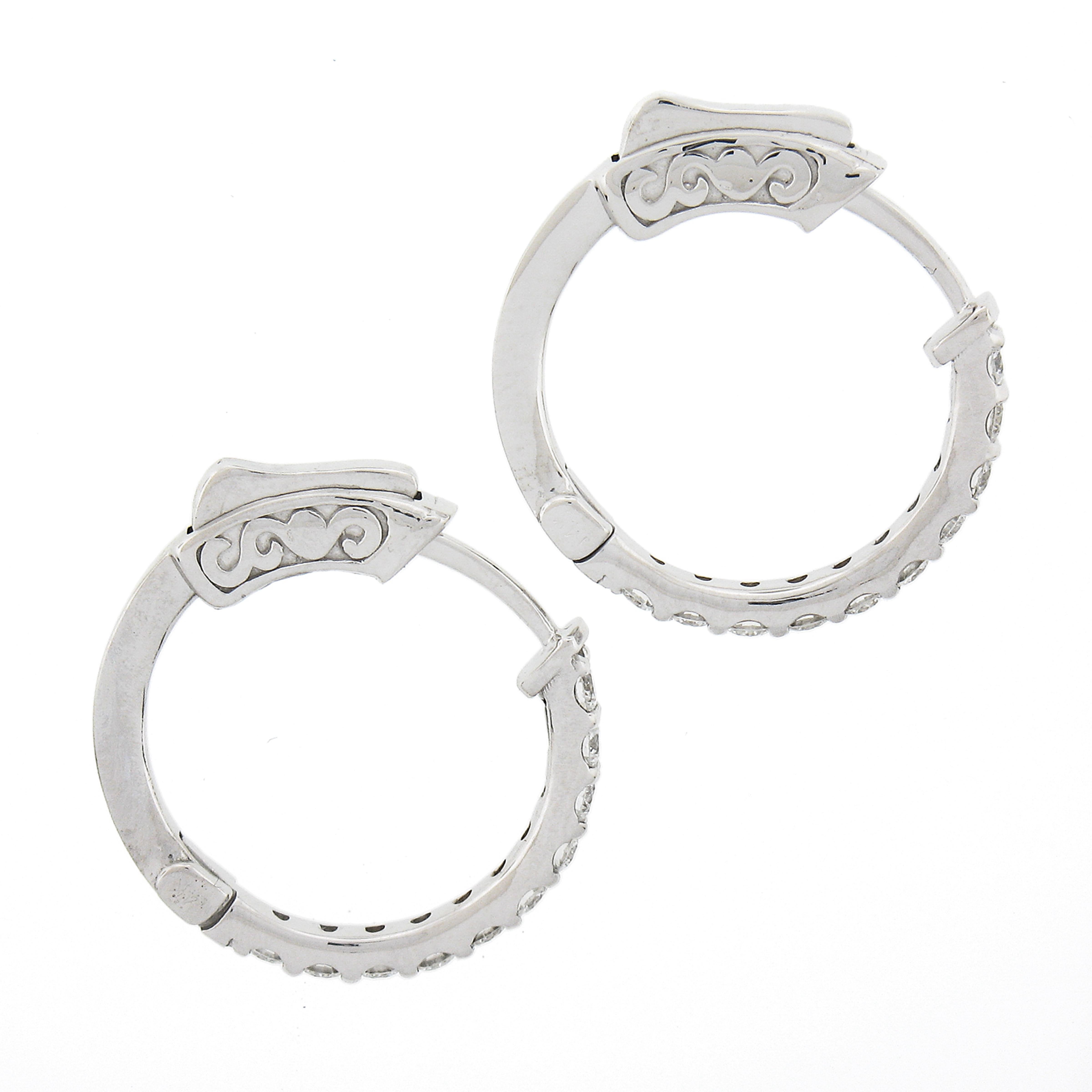 New Classic 14k White Gold 0.60ctw 20 Round Diamond Huggie Hoop Earrings In New Condition For Sale In Montclair, NJ