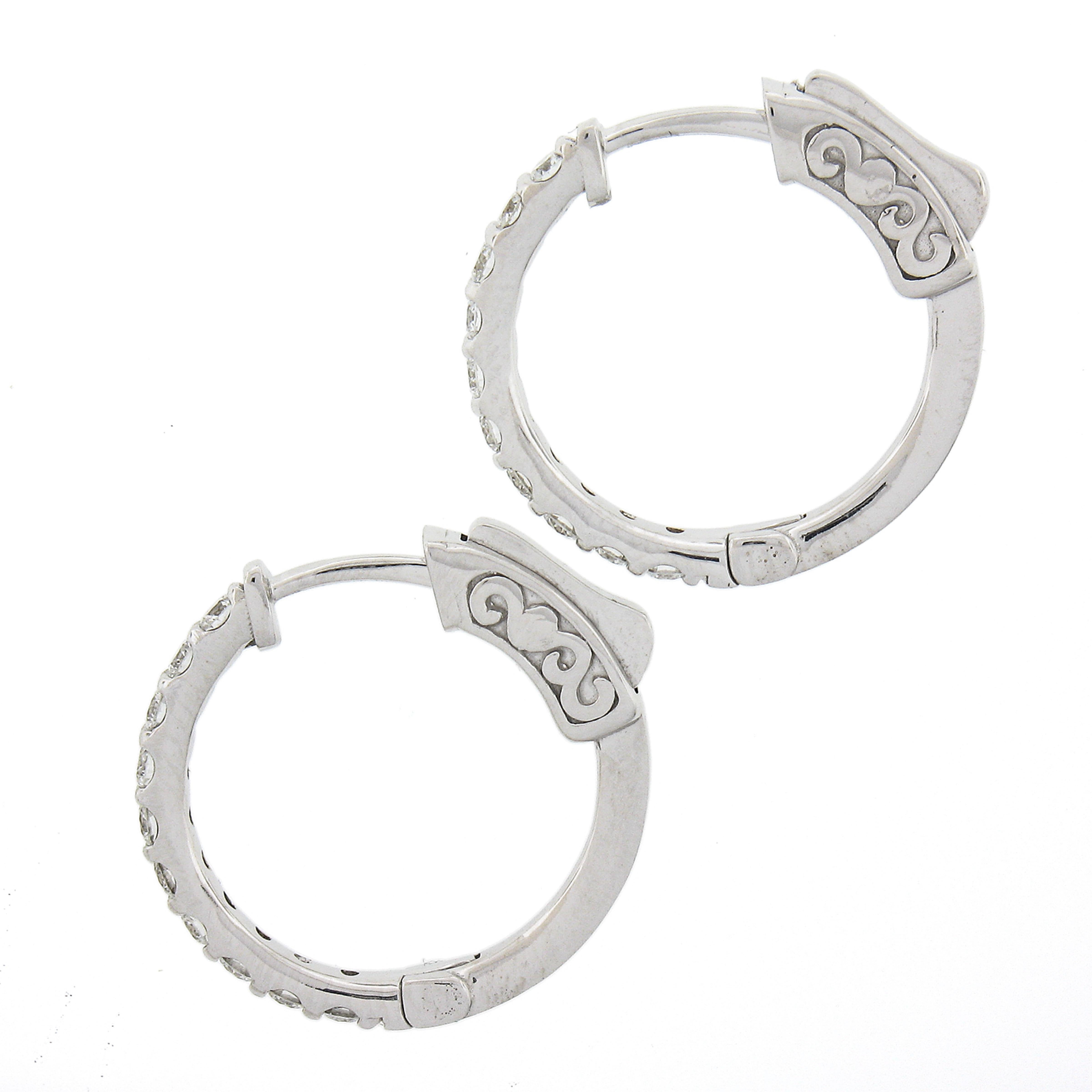 Women's New Classic 14k White Gold 0.60ctw 20 Round Diamond Huggie Hoop Earrings For Sale
