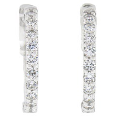 NEW Classic 14k White Gold 0.60ctw 20 Round Diamond 18.5mm Huggie Hoop Earrings