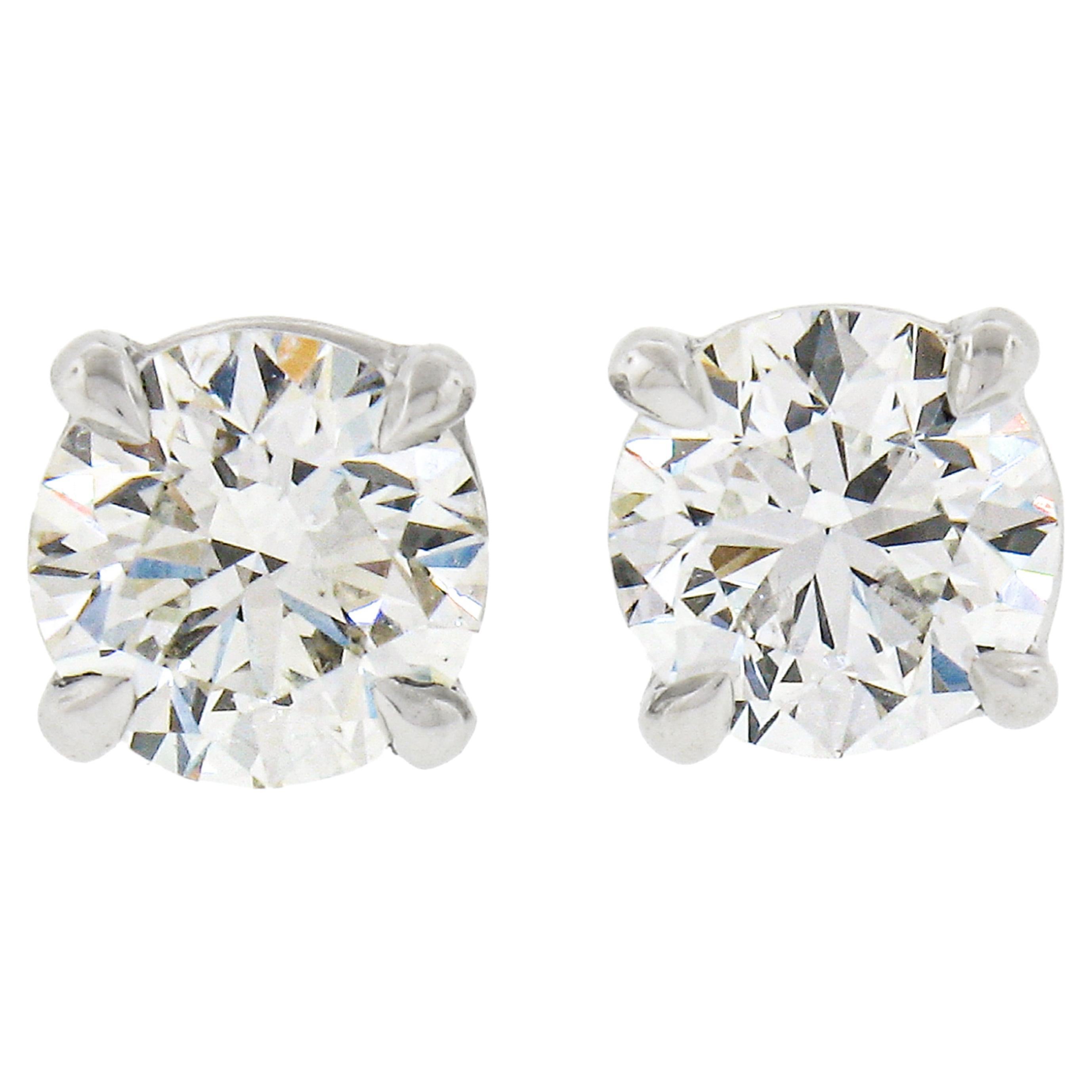 New Classic 14k White Gold 0.80ctw GIA Round Brilliant Cut Diamond Stud Earrings