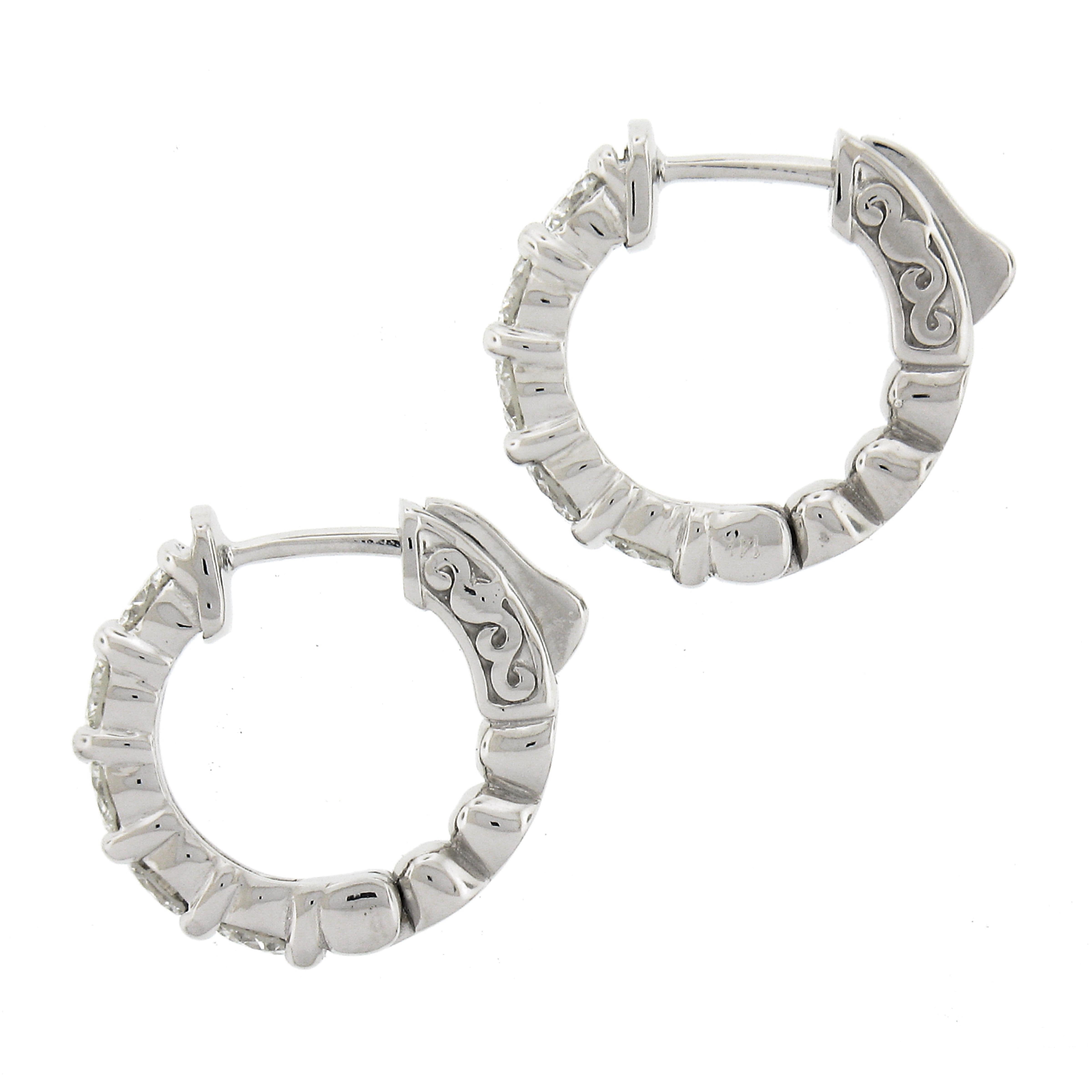 New Classic 14k White Gold 1.48ctw Diamond 5 Stone Huggie Hoop Earrings In New Condition For Sale In Montclair, NJ